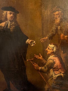 17-18 secolo, Dipinto a olio su tela originale, Scena di genere, Cornice dorata