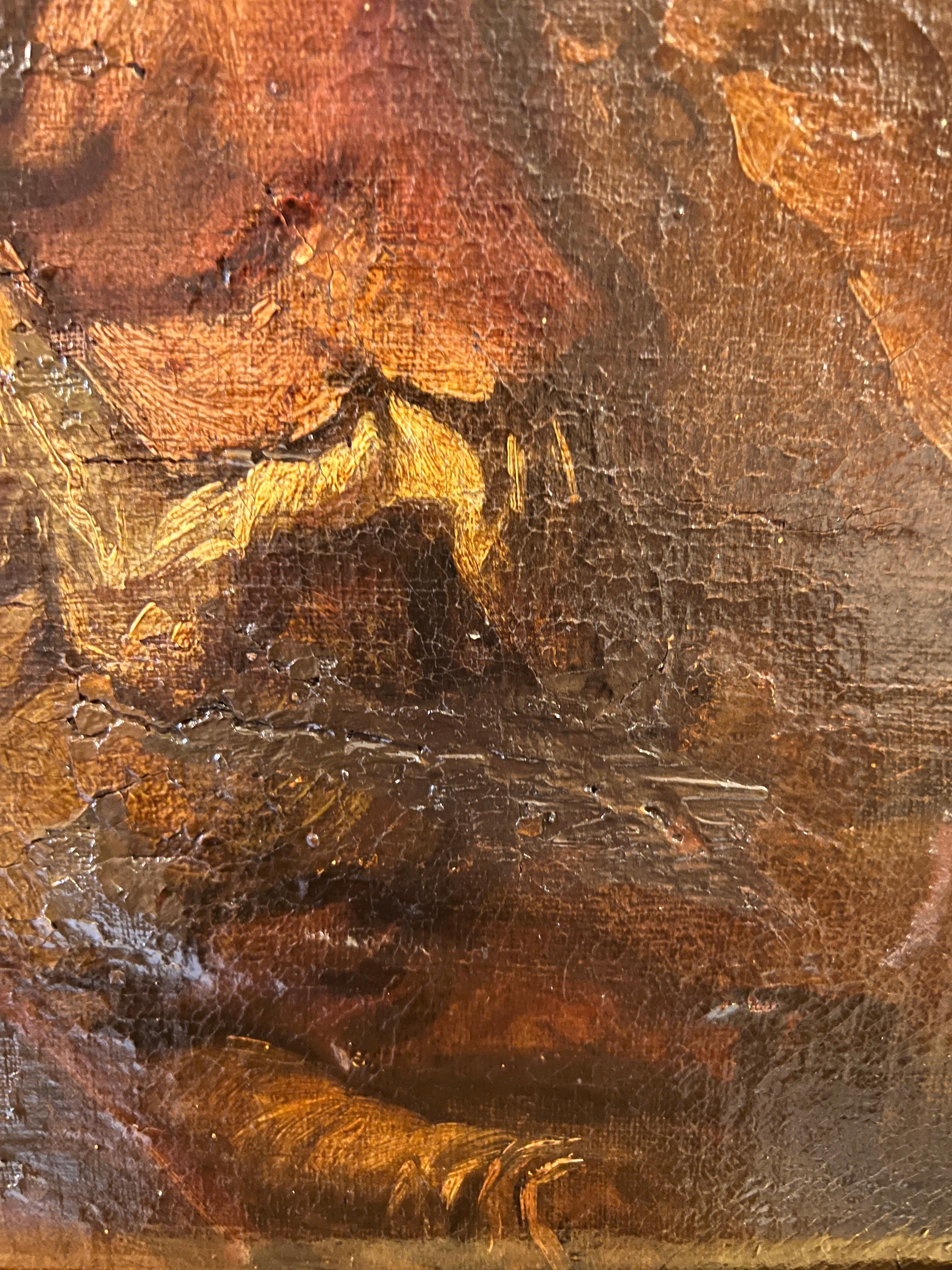 17-18 secolo, Dipinto a olio su tela originale, Scena di genere, Cornice dorata - Painting Impressionismo di Unknown