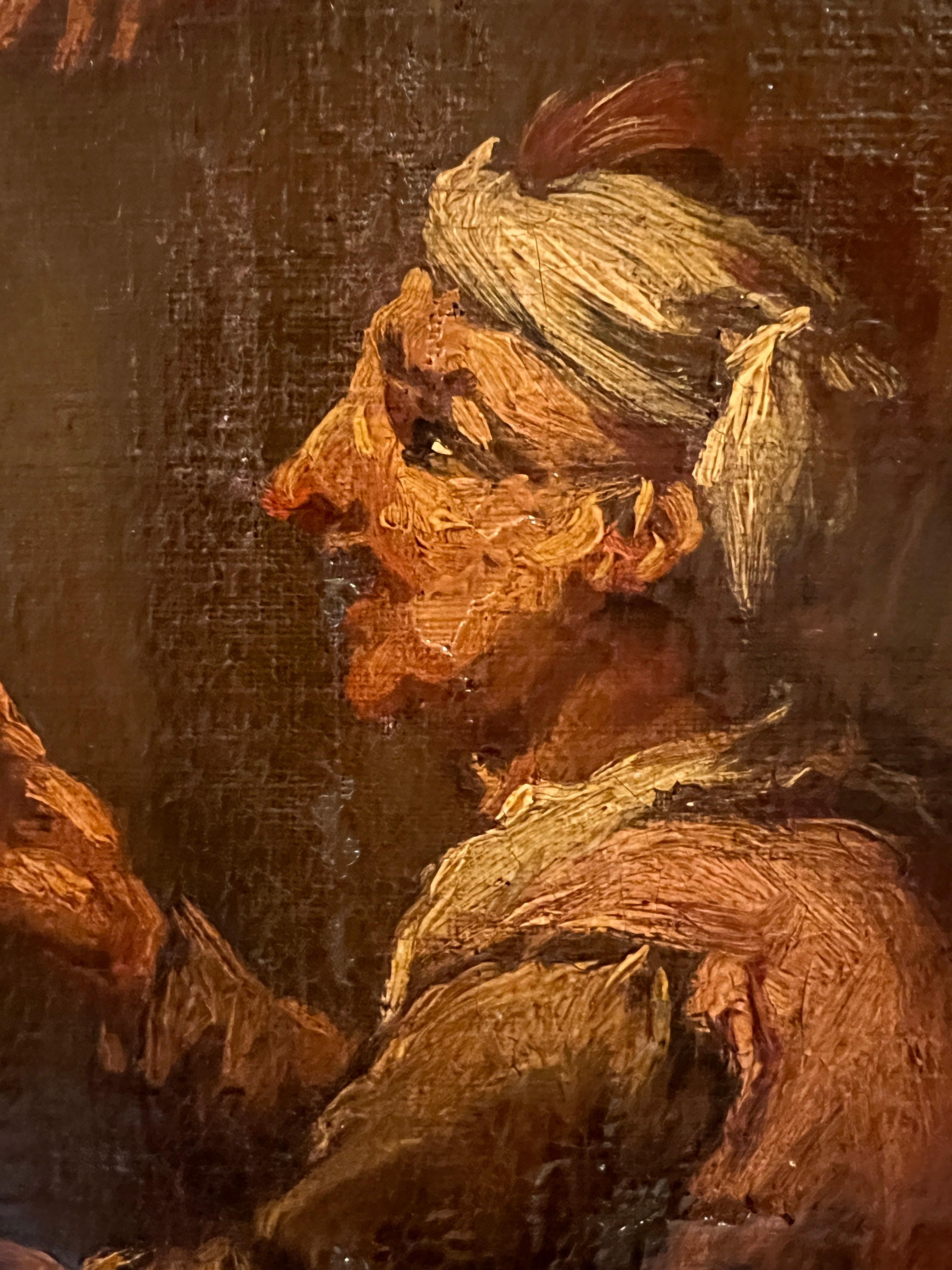 17-18 secolo, Dipinto a olio su tela originale, Scena di genere, Cornice dorata - Figurative Painting Marrone di Unknown
