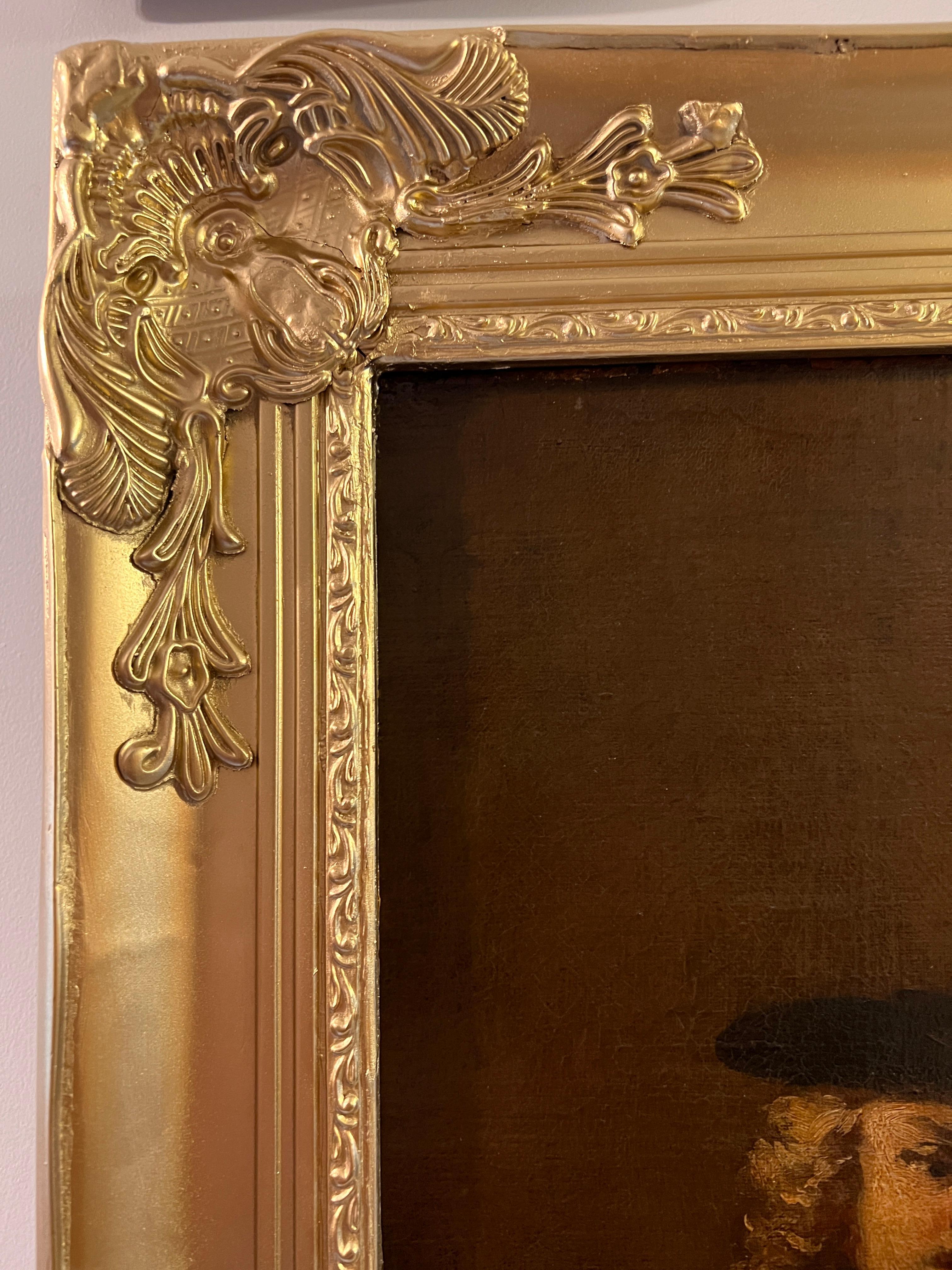 17-18 secolo, Dipinto a olio su tela originale, Scena di genere, Cornice dorata in vendita 2