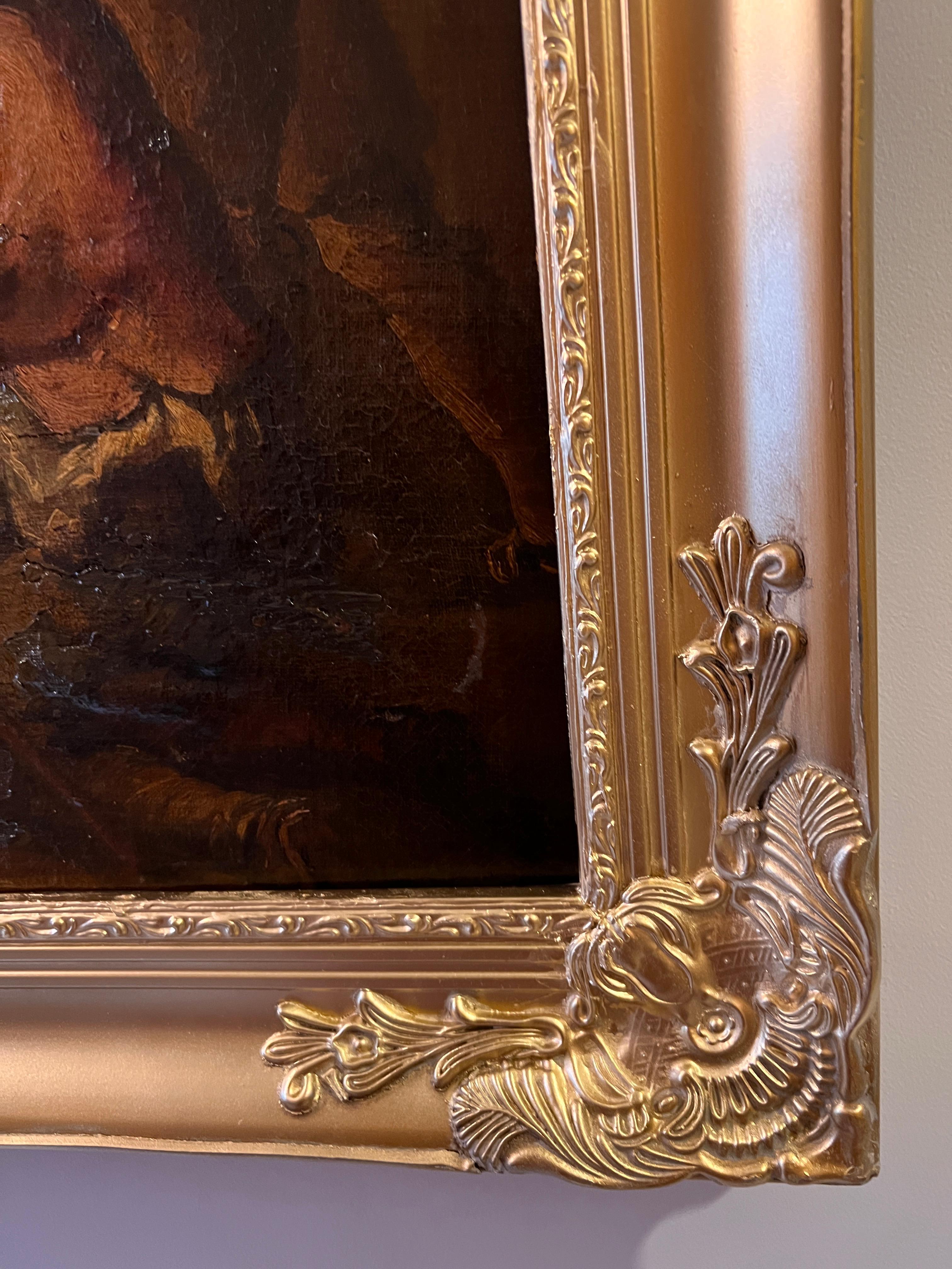 17-18 secolo, Dipinto a olio su tela originale, Scena di genere, Cornice dorata in vendita 4
