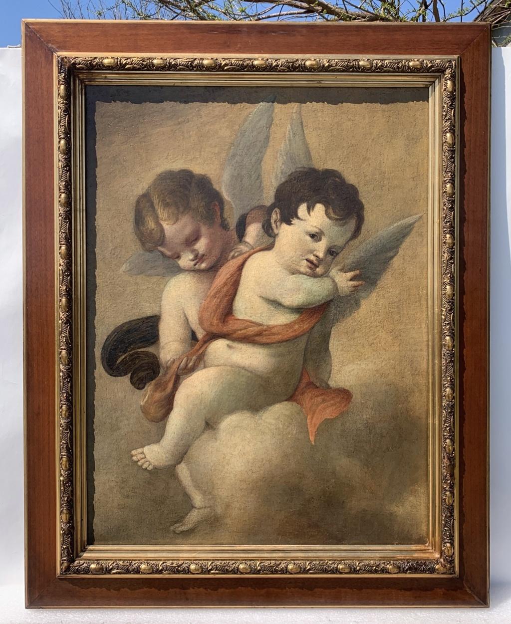 17-18th century Italian figure painting - Putti pair - Oil on canvas Italy - Painting by Unknown