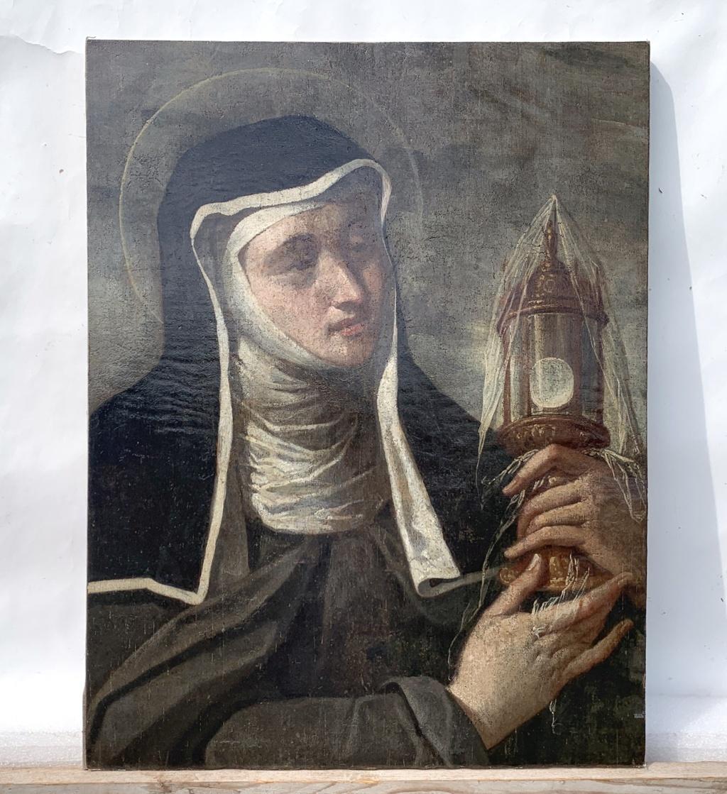 17-18th century Italian figure painting - Saint Clare - Oil on canvas Italy - Painting by Unknown