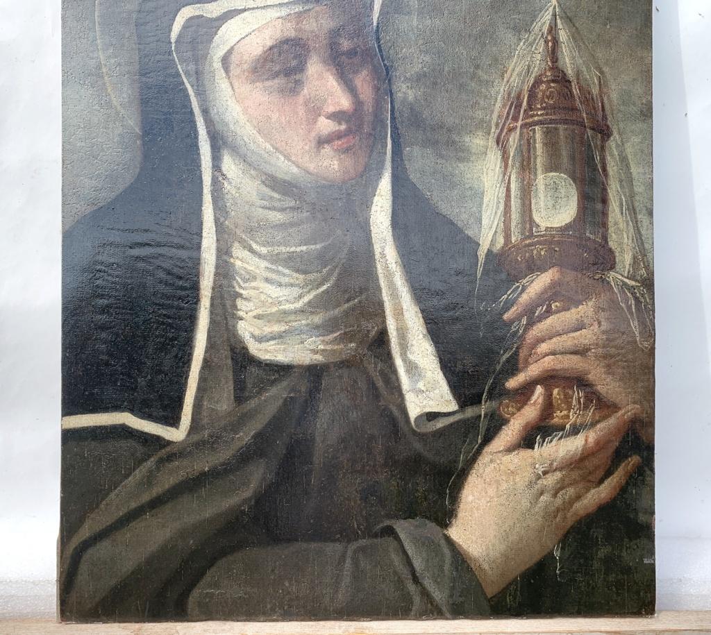 17-18th century Italian figure painting - Saint Clare - Oil on canvas Italy - Old Masters Painting by Unknown