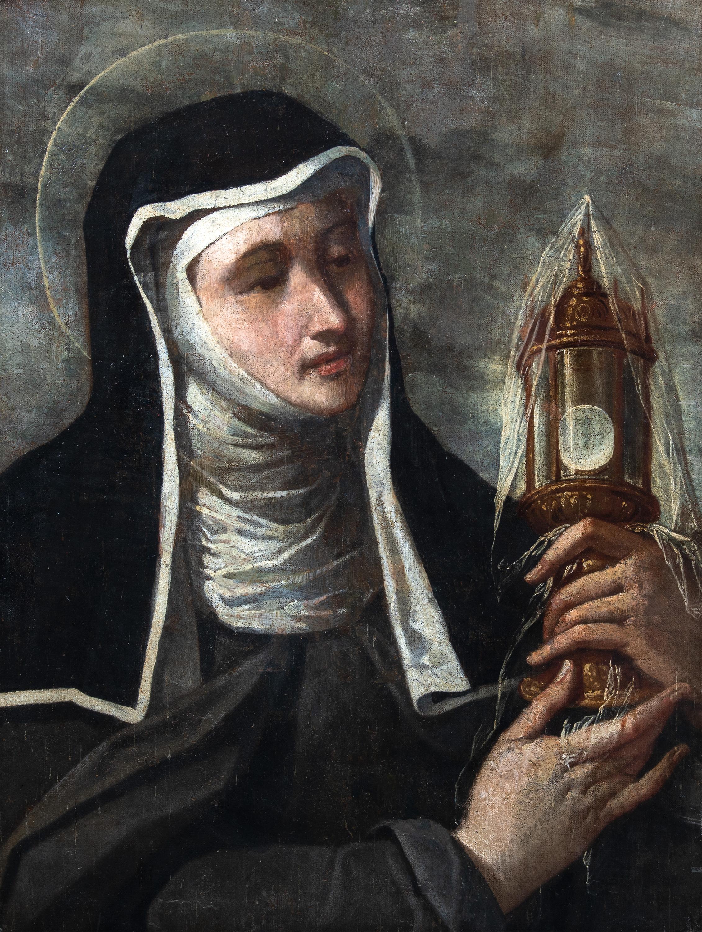 Unknown Figurative Painting - 17-18th century Italian figure painting - Saint Clare - Oil on canvas Italy