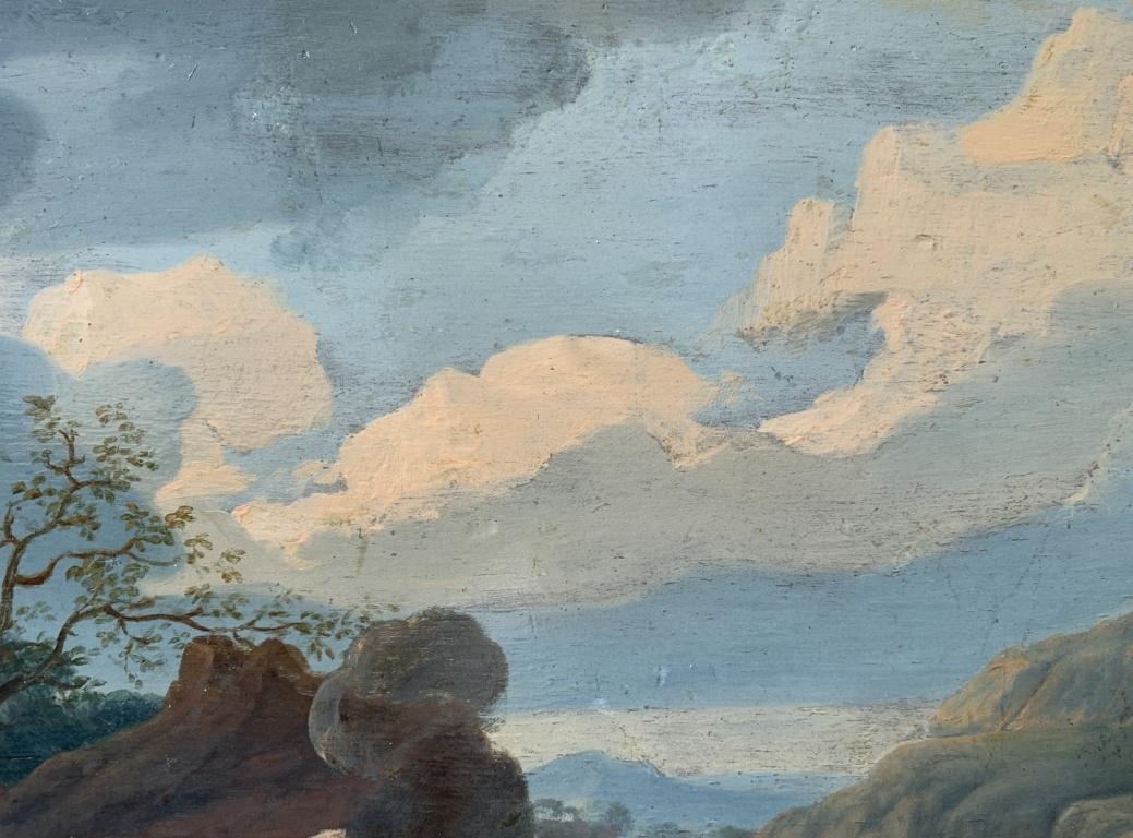 17-18th century Italian landscape painting - Pan Syringe - Oil on panel Italy 2