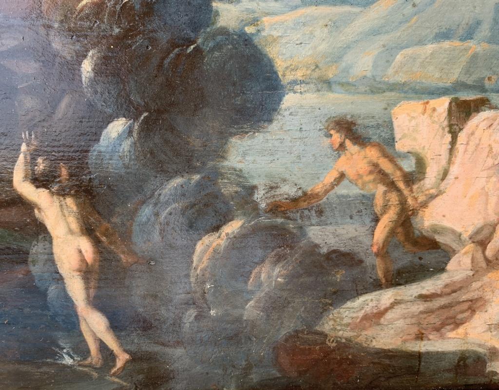 17-18th century Italian landscape painting - Pan Syringe - Oil on panel Italy - Brown Landscape Painting by Unknown