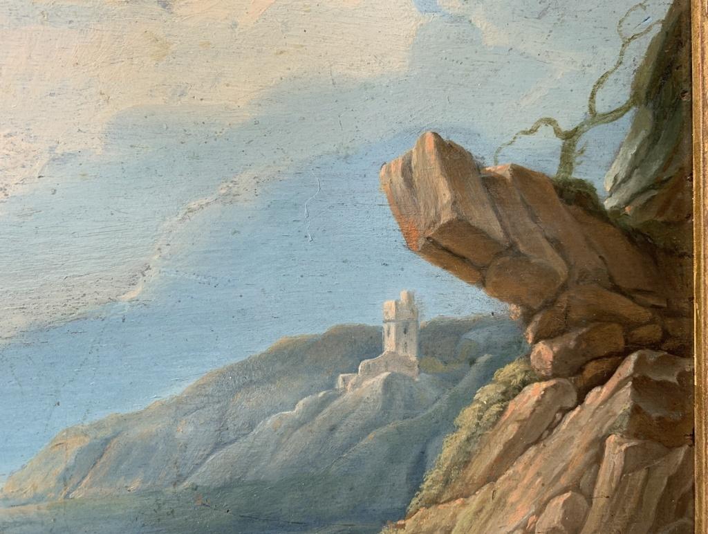 17-18th century Italian landscape painting - Pan Syringe - Oil on panel Italy 1