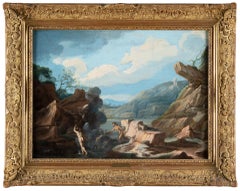 17-18th century Italian landscape painting - Pan Syringe - Oil on panel Italy