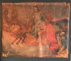 1700's Fragment Canvas St. Martin of Tours Giving his Coat to a Beggar, Oil 