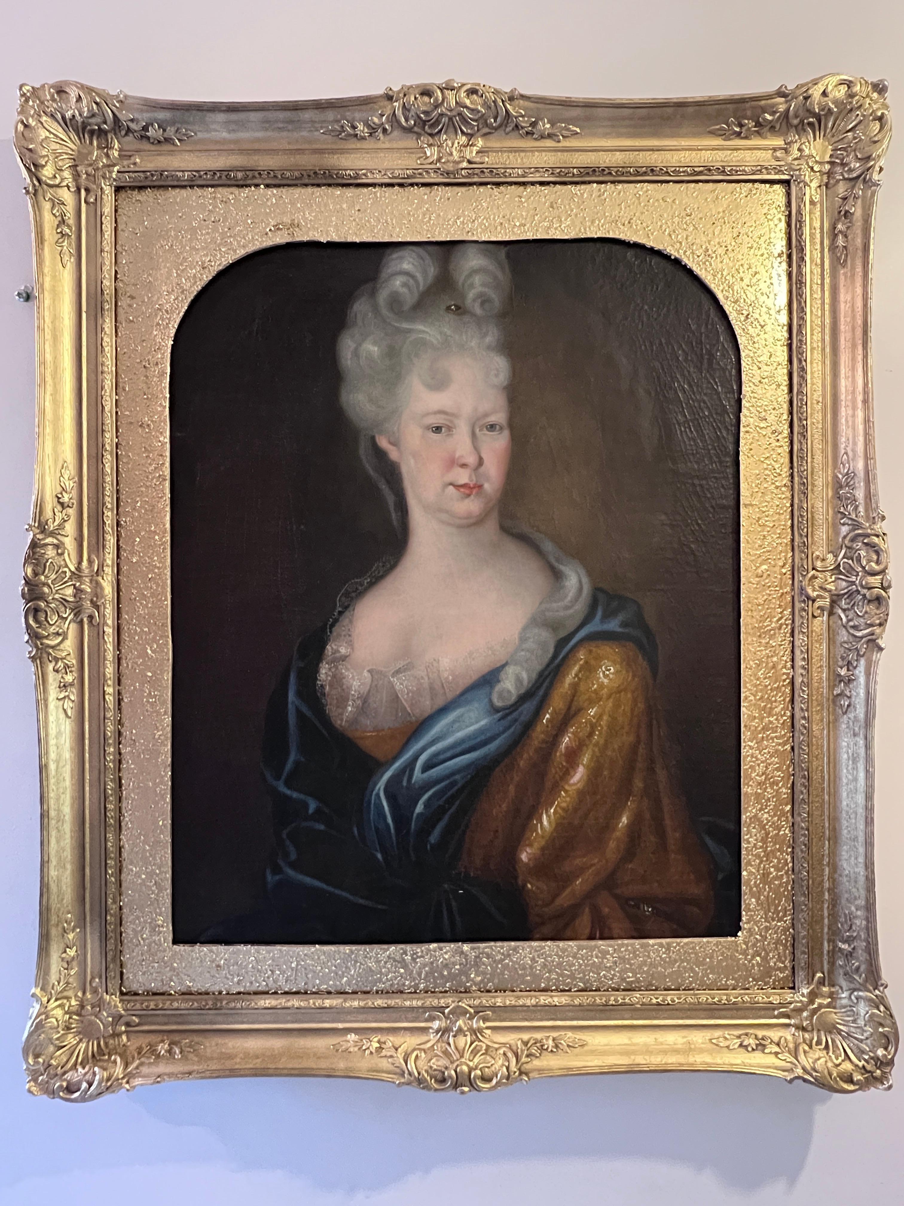 Peinture à l'huile originale sur toile ancienne de 18 cents, Portrait de Maria Adelaida, 1707 en vente 5
