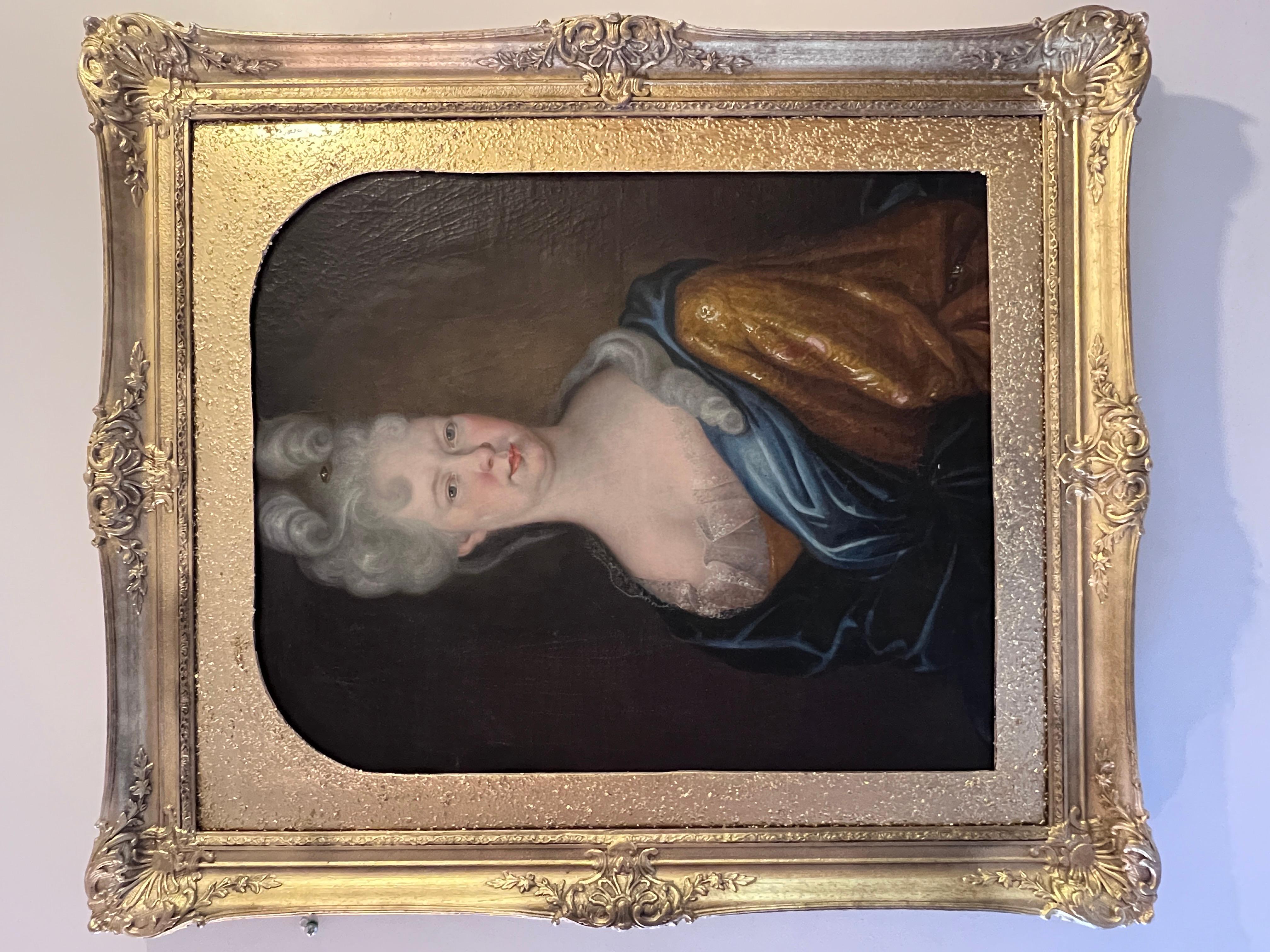 1707 Antique 18 cent. original oil painting on canvas, Portrait Maria Adelaida For Sale 6