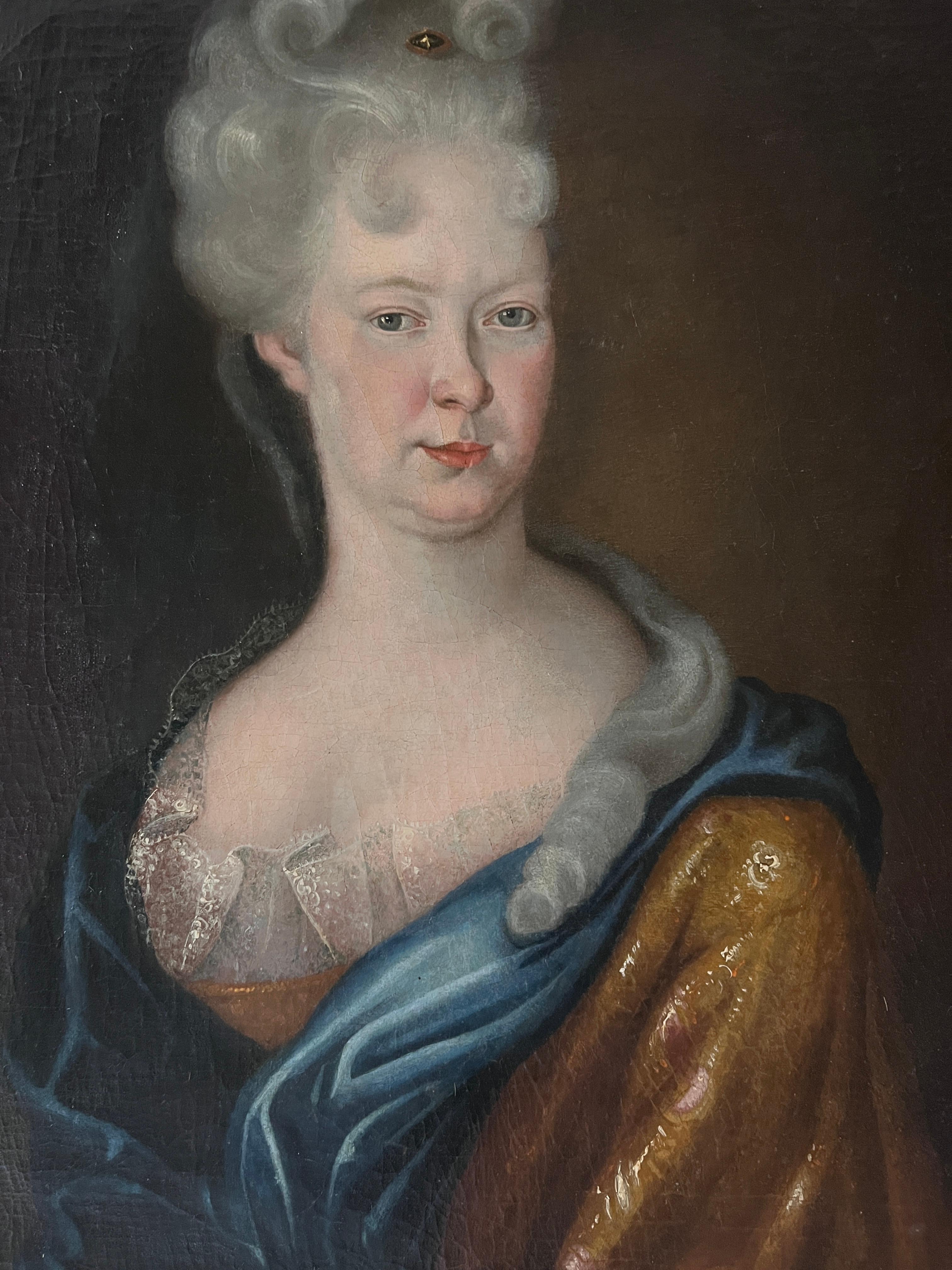 Peinture à l'huile originale sur toile ancienne de 18 cents, Portrait de Maria Adelaida, 1707 - Painting de Unknown