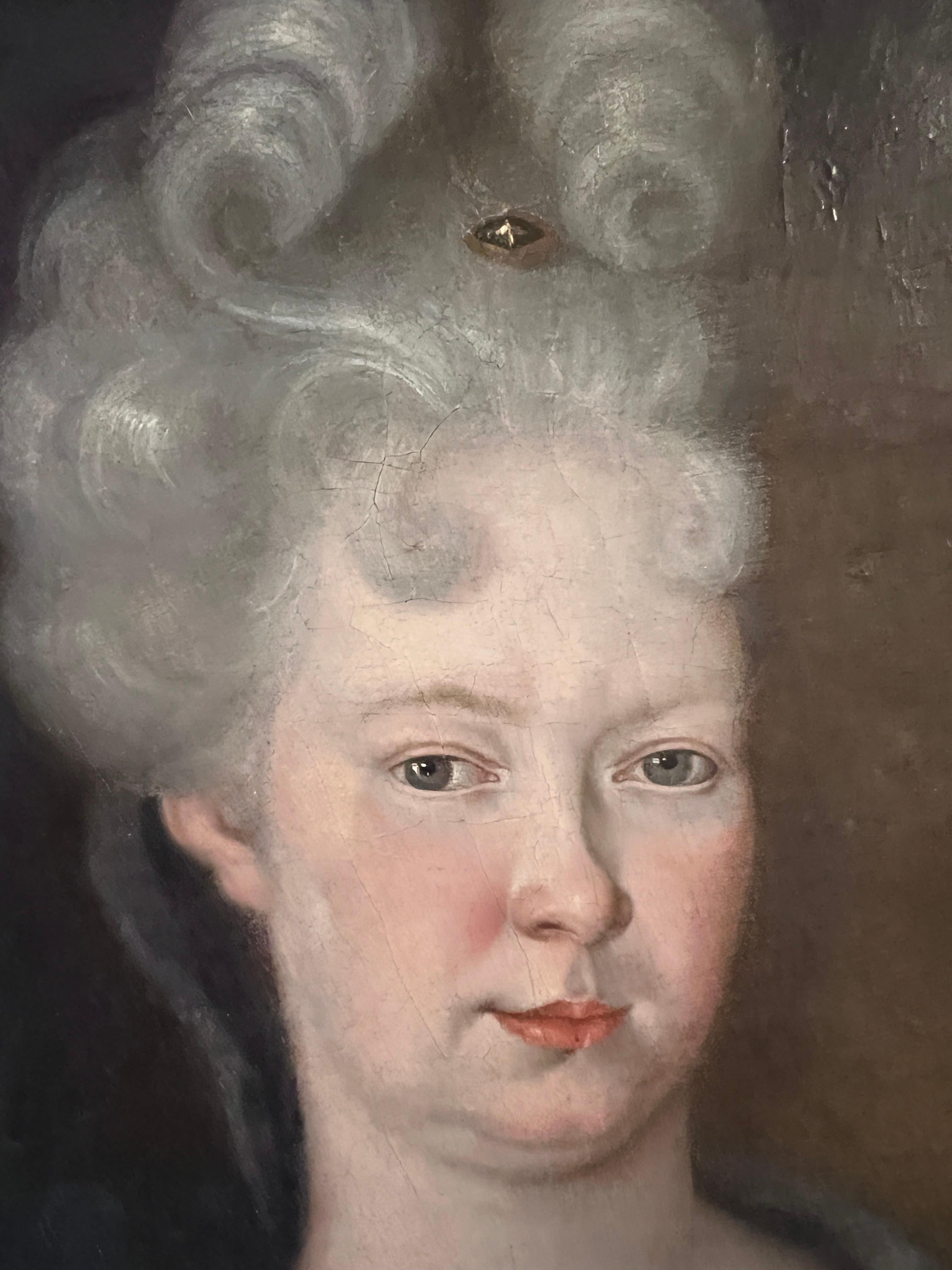Peinture à l'huile originale sur toile ancienne de 18 cents, Portrait de Maria Adelaida, 1707 - Marron Portrait Painting par Unknown