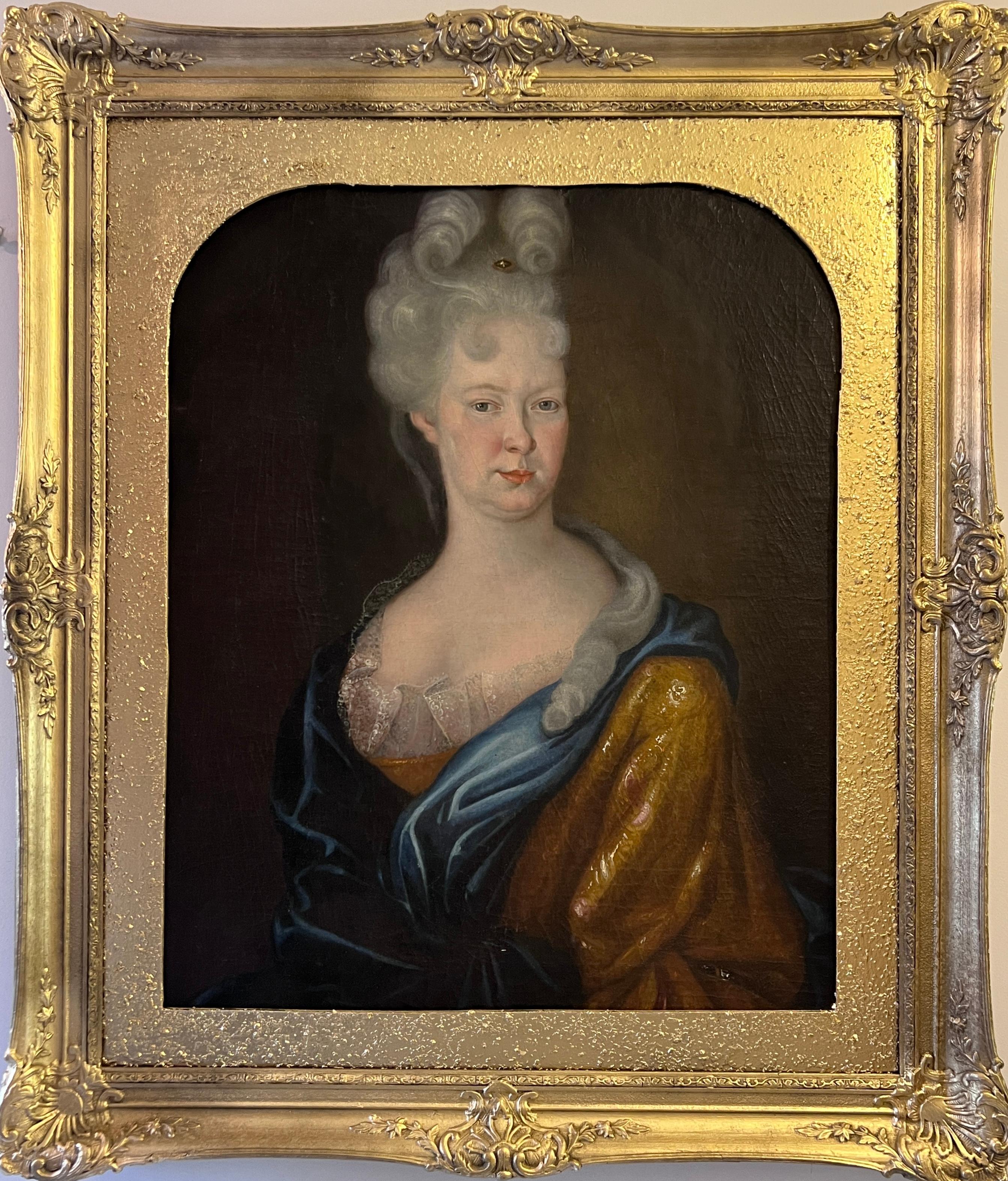 Unknown Portrait Painting - 1707 Antique 18 cent. original oil painting on canvas, Portrait Maria Adelaida