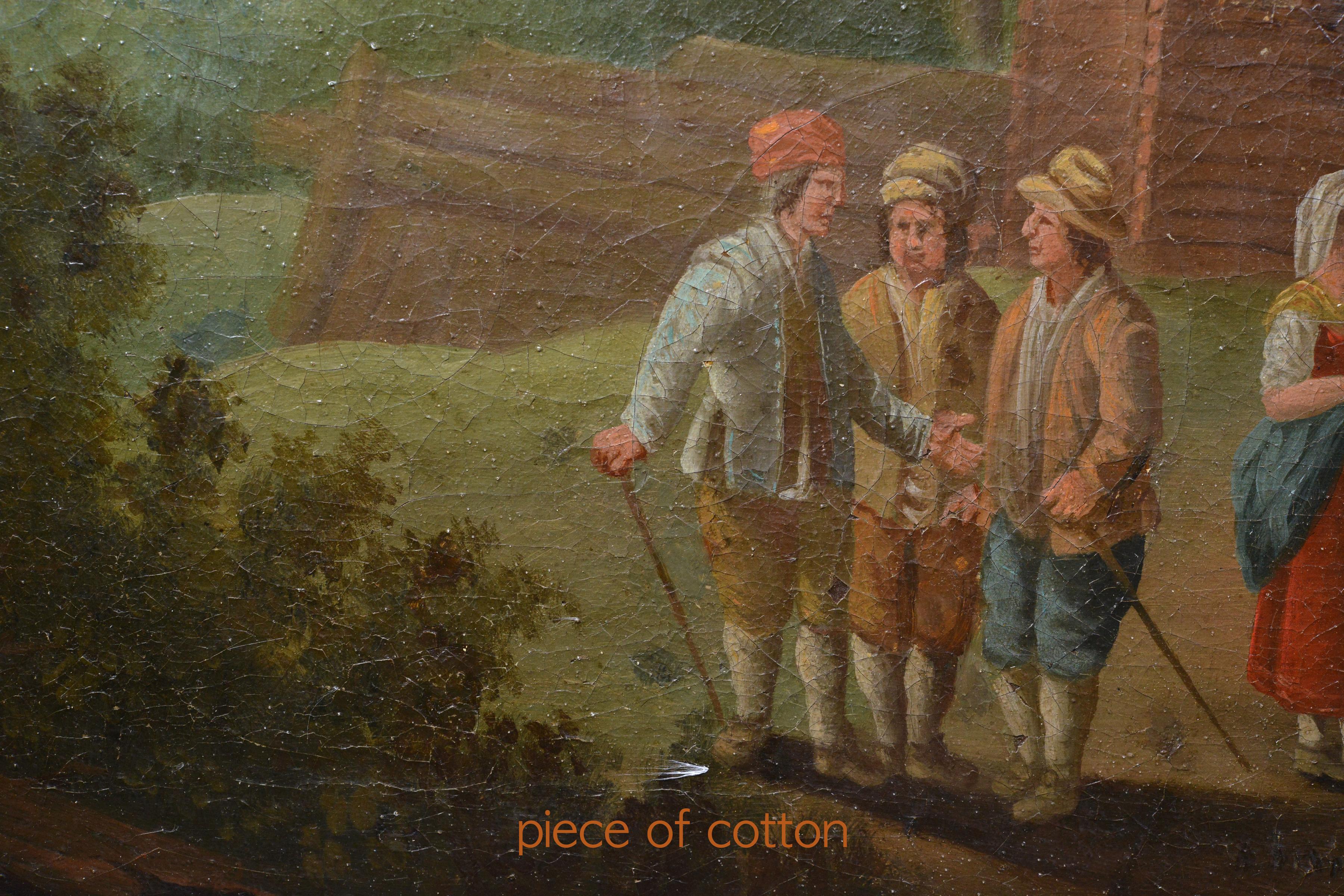 1790 Peinture à l'huile ancienne de style hollandais Scène de village Genrе Djurgarden Suède en vente 2