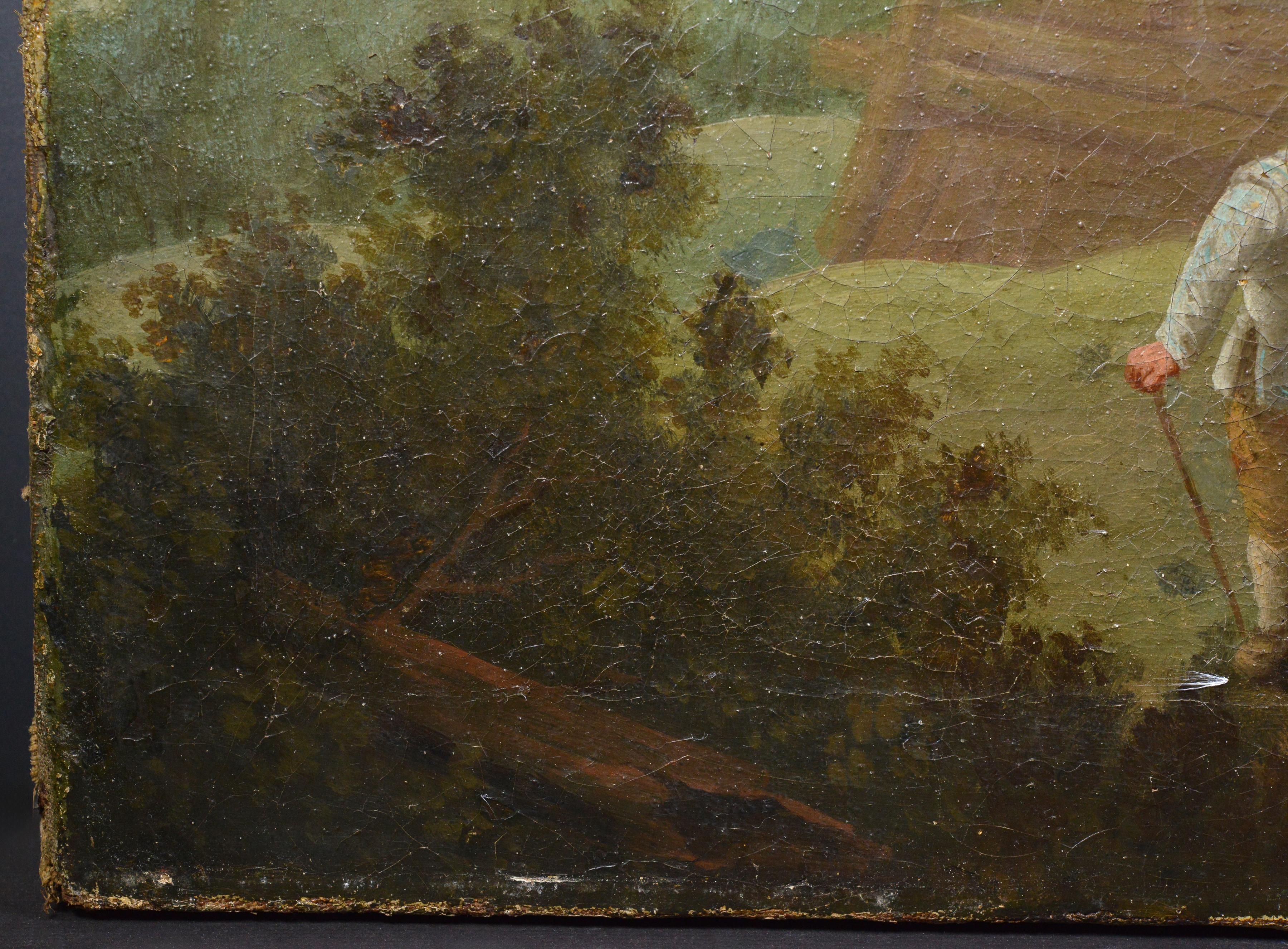 1790 Peinture à l'huile ancienne de style hollandais Scène de village Genrе Djurgarden Suède en vente 3