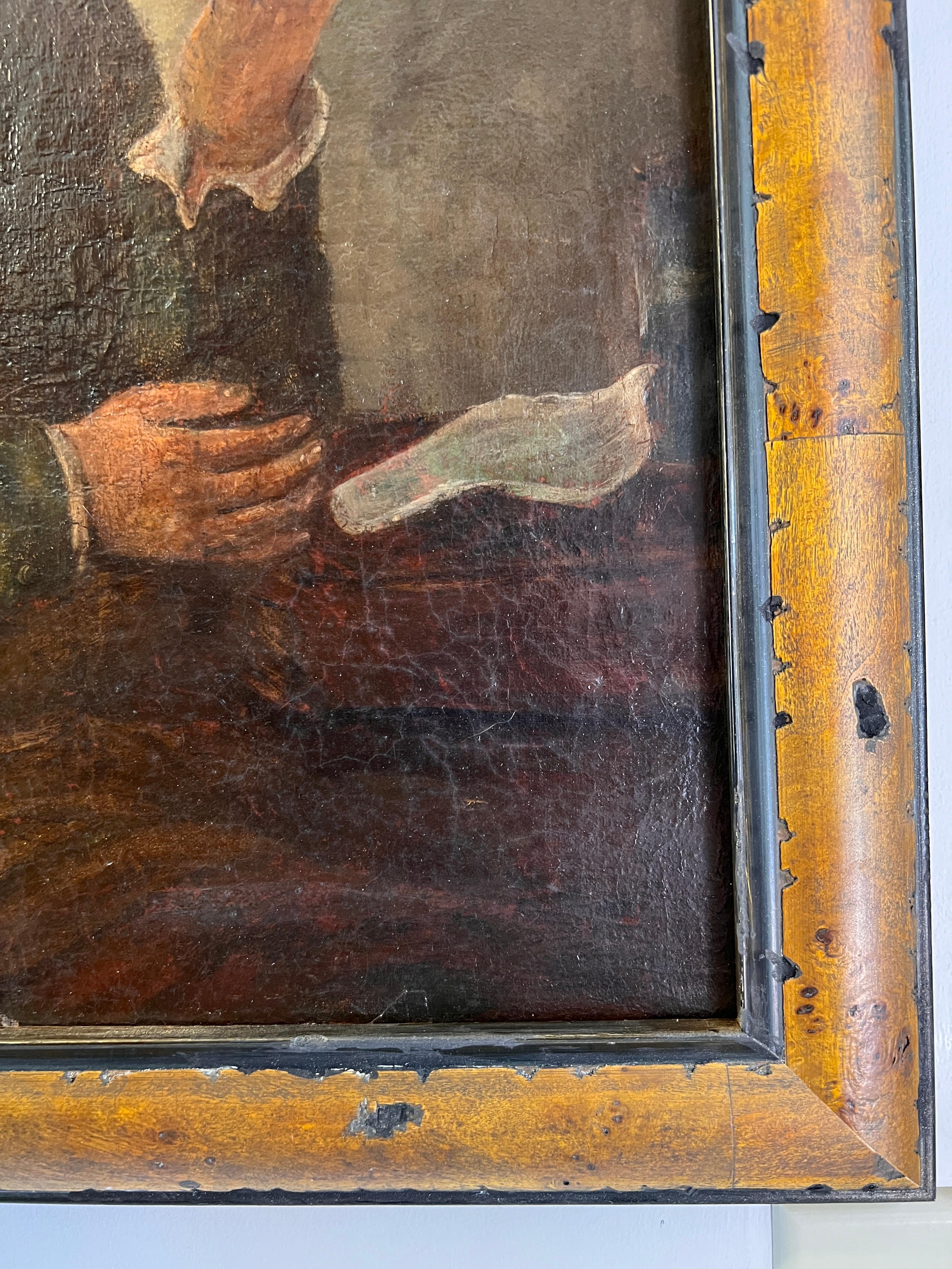 Óleo sobre lienzo original del siglo XVII-XVIII, Escena de género con figuras en una taberna en venta 5