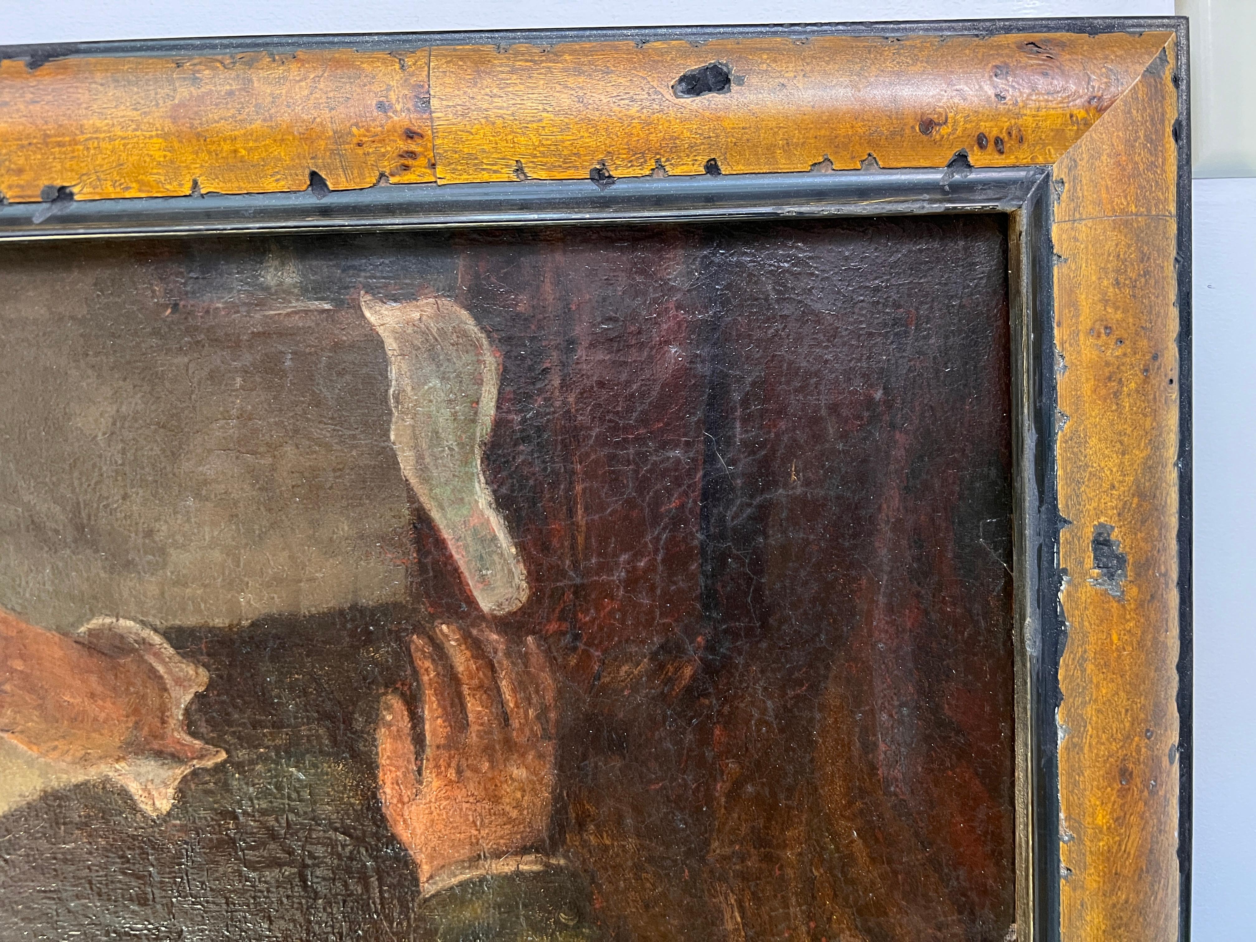 Huile sur toile originale du 17e-18e siècle, Scène de genre avec des personnages dans une taverne en vente 5