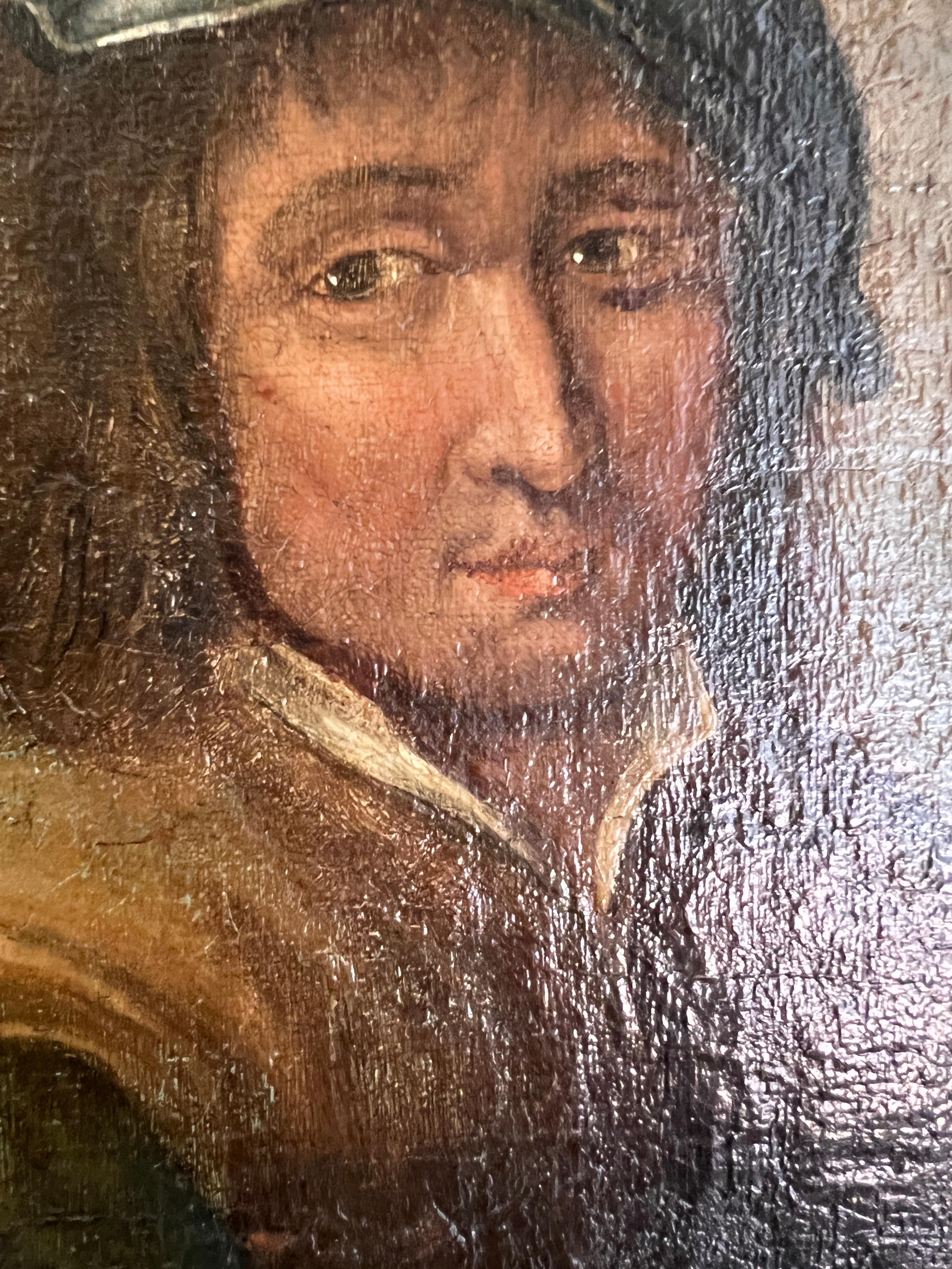 Óleo sobre lienzo original del siglo XVII-XVIII, Escena de género con figuras en una taberna en venta 6