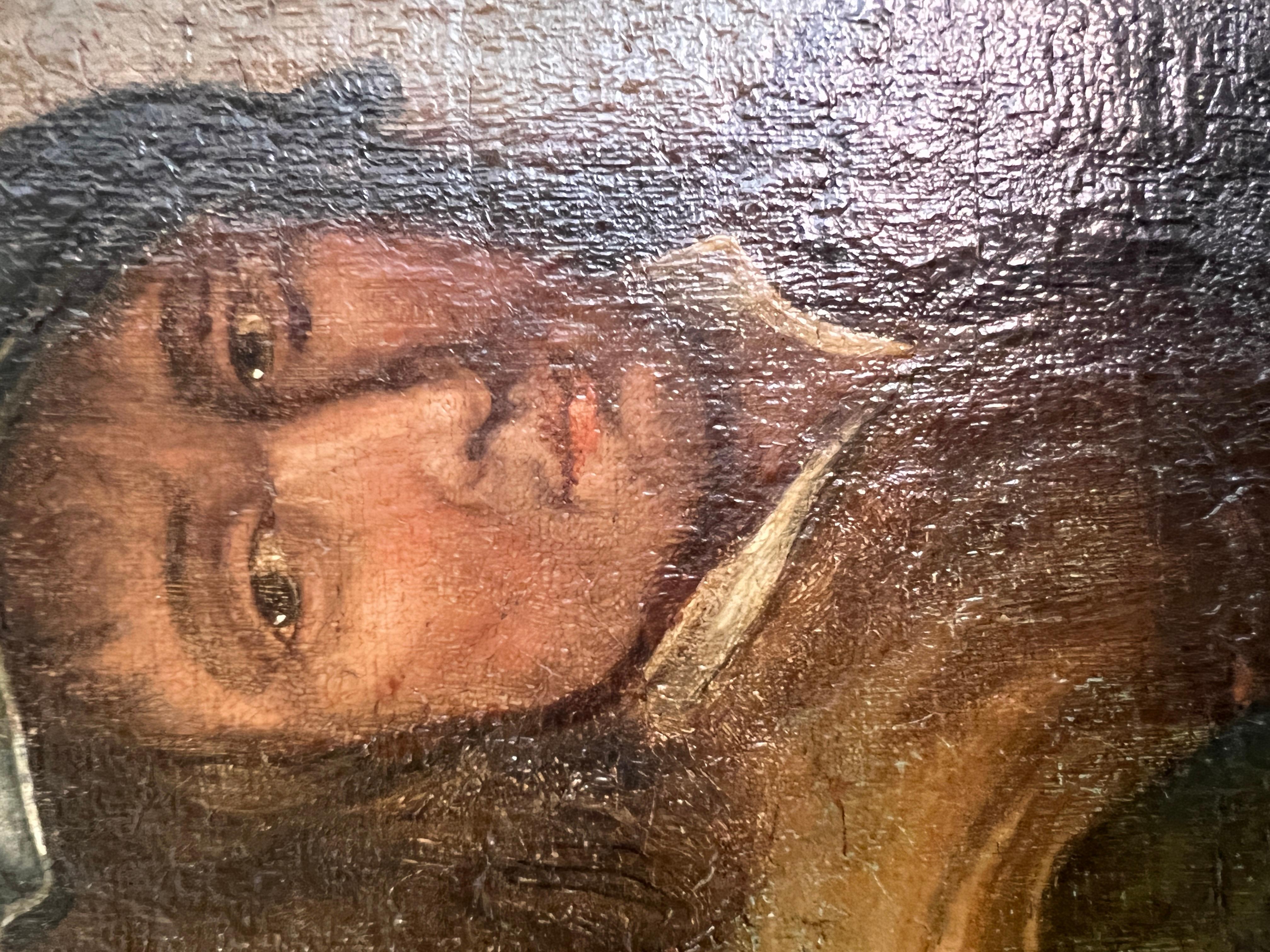 Huile sur toile originale du 17e-18e siècle, Scène de genre avec des personnages dans une taverne en vente 6