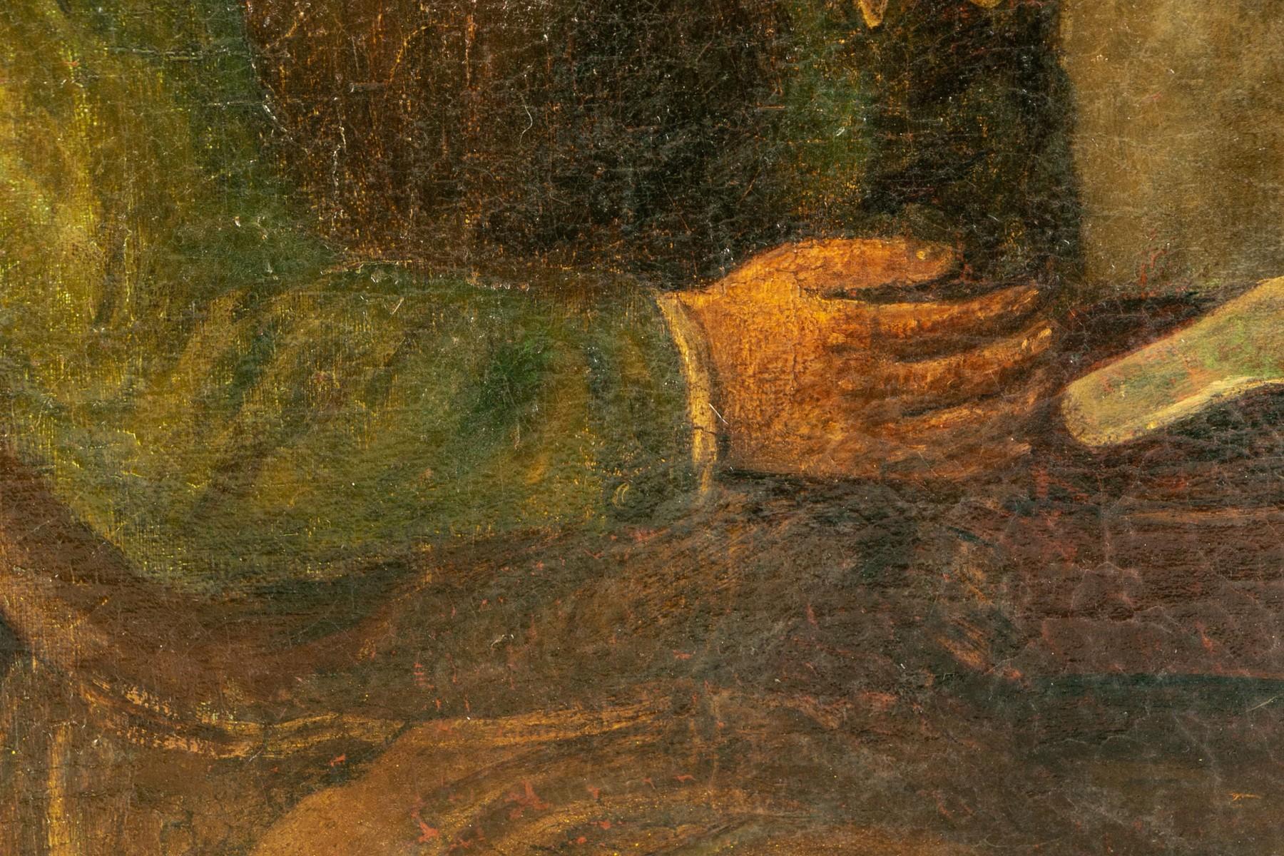 Huile sur toile originale du 17e-18e siècle, Scène de genre avec des personnages dans une taverne - Impressionnisme Painting par Unknown