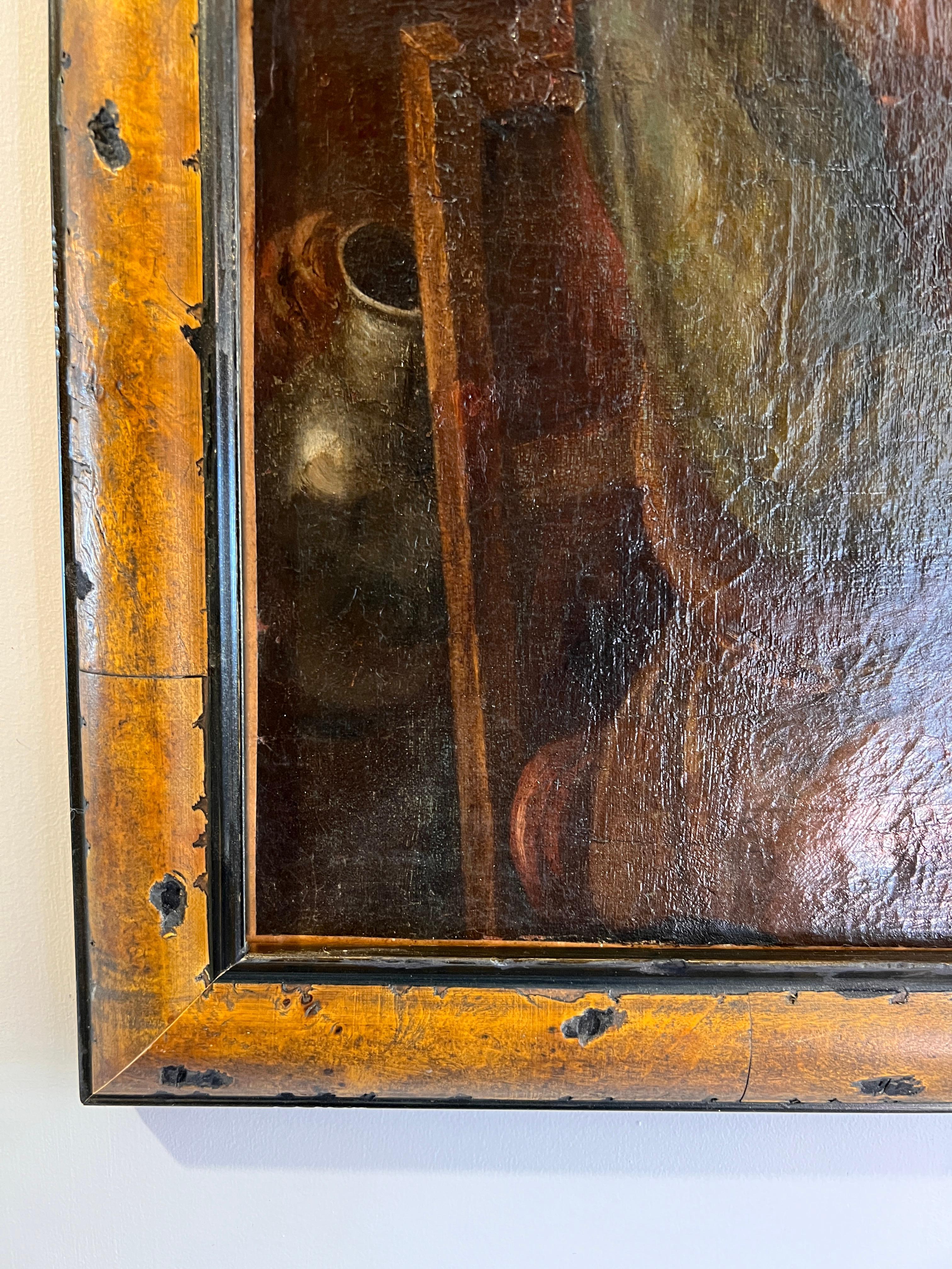 Óleo sobre lienzo original del siglo XVII-XVIII, Escena de género con figuras en una taberna en venta 2