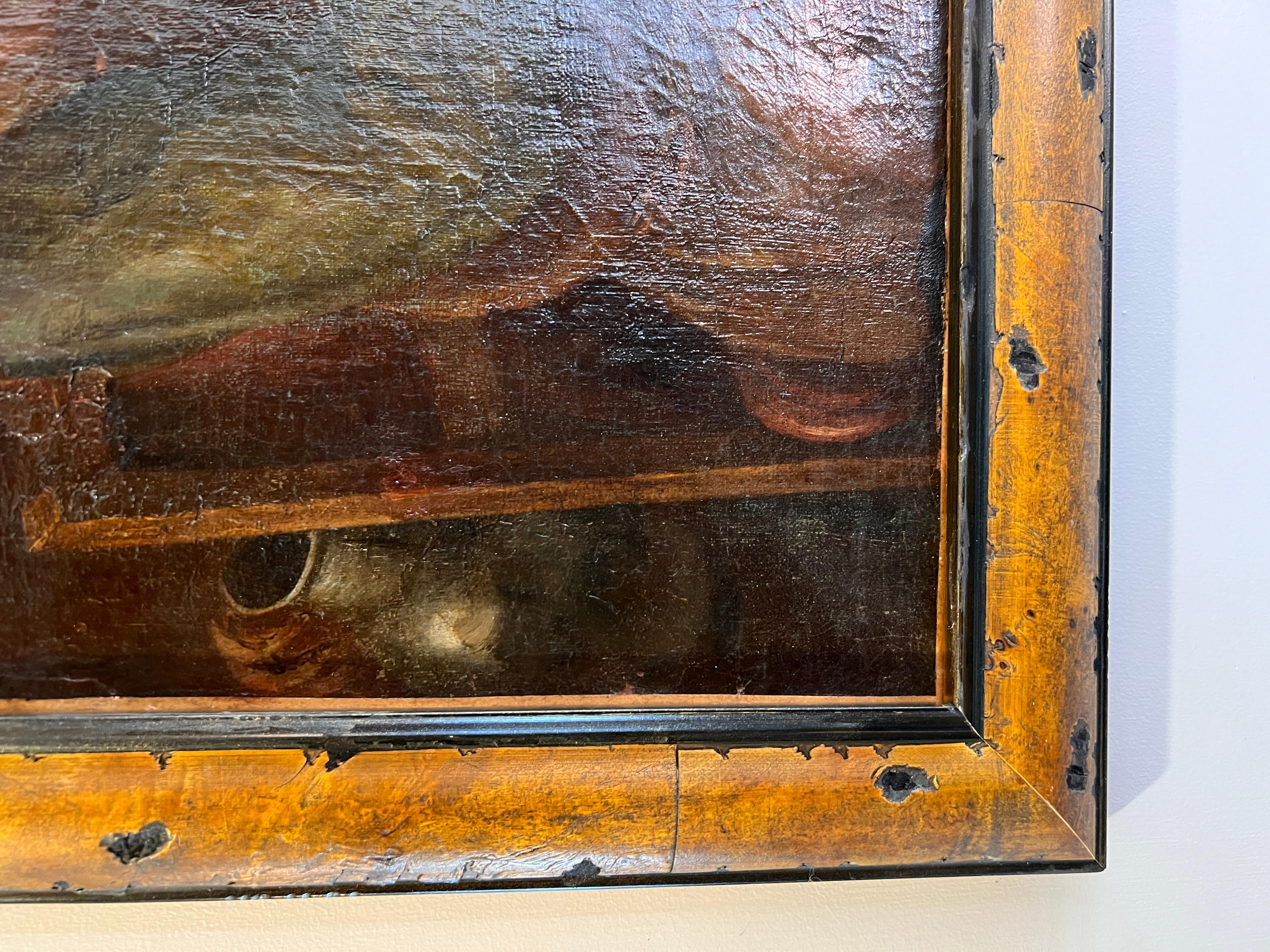 Huile sur toile originale du 17e-18e siècle, Scène de genre avec des personnages dans une taverne en vente 2