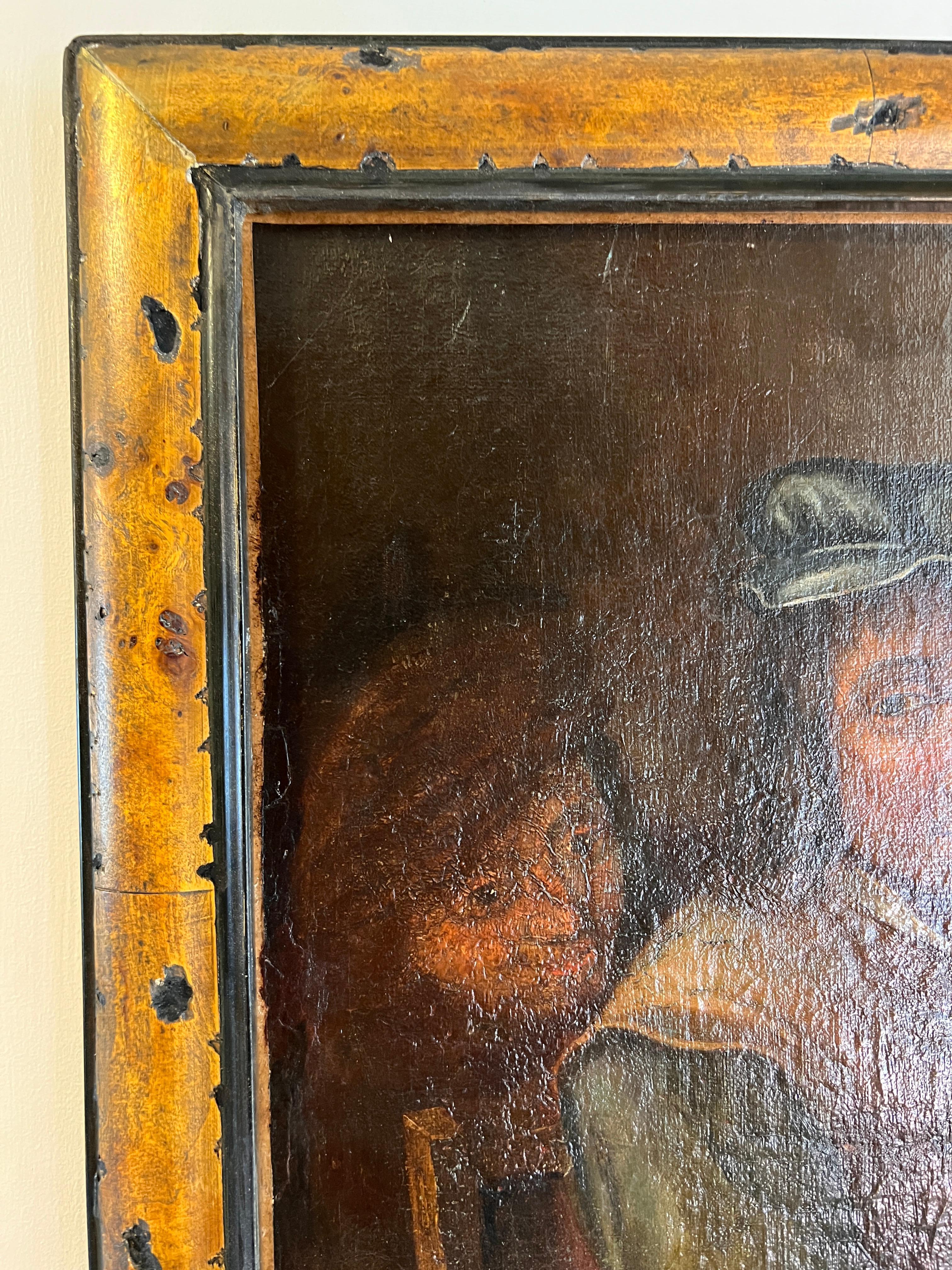 Óleo sobre lienzo original del siglo XVII-XVIII, Escena de género con figuras en una taberna en venta 3