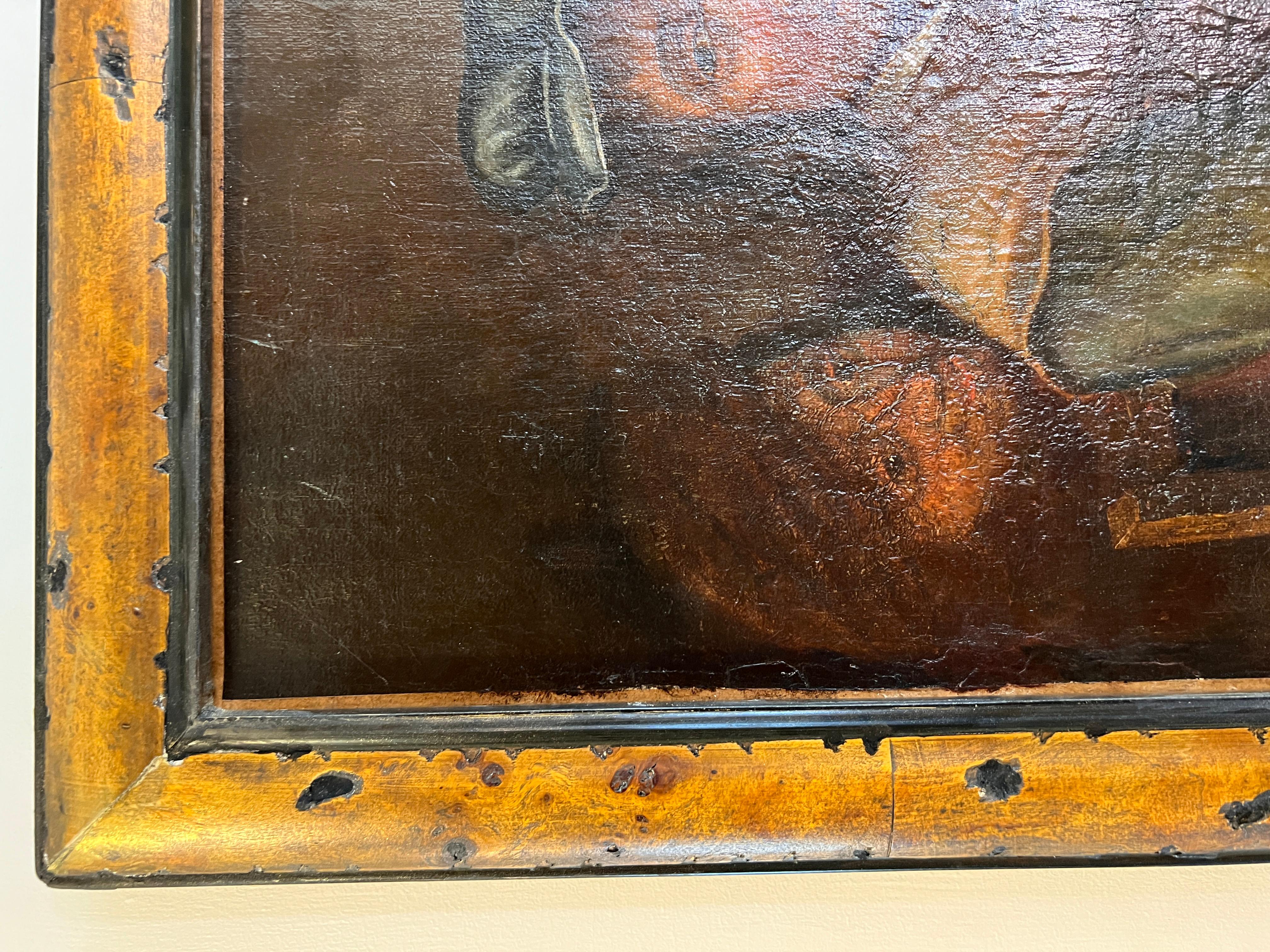 Huile sur toile originale du 17e-18e siècle, Scène de genre avec des personnages dans une taverne en vente 3