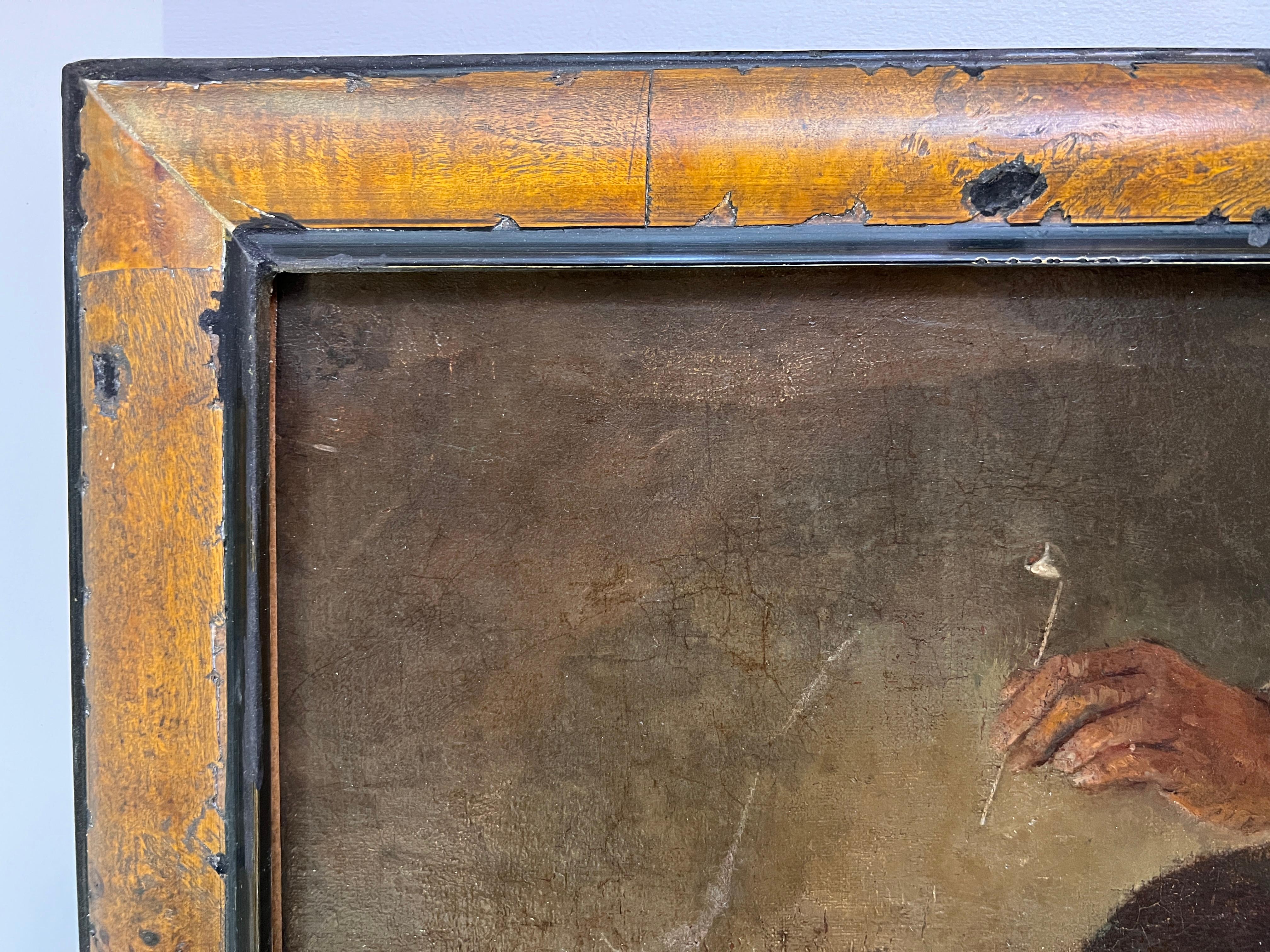 Huile sur toile originale du 17e-18e siècle, Scène de genre avec des personnages dans une taverne en vente 4