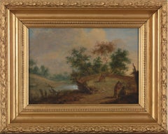 17th C, Landscape, Flemish School, Countryside with Figures at a Small River