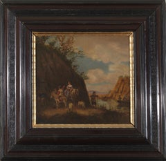 Antique 17th C Landscape with Noblewoman and Squire, Dutch Shool, Oil on Copper, Framed