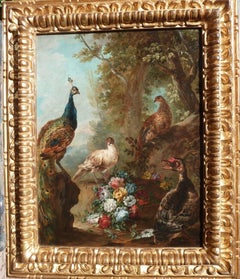 17th Century Agostino Cassana Animals Nature Landscape Oil on Canvas Green Blue