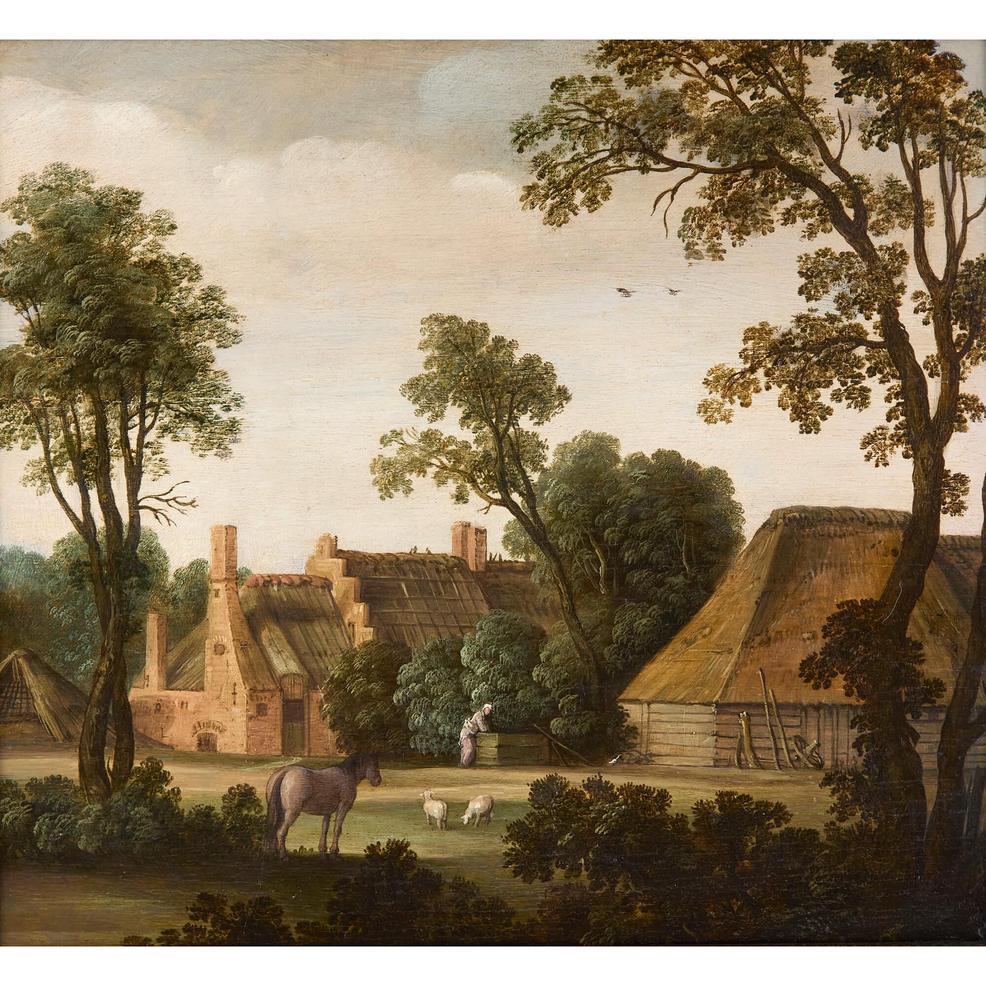 17. Jahrhundert Antike holländische Schule Ölgemälde Landschaft Bauernhof Tiere – Painting von Hendrick Bloemaert