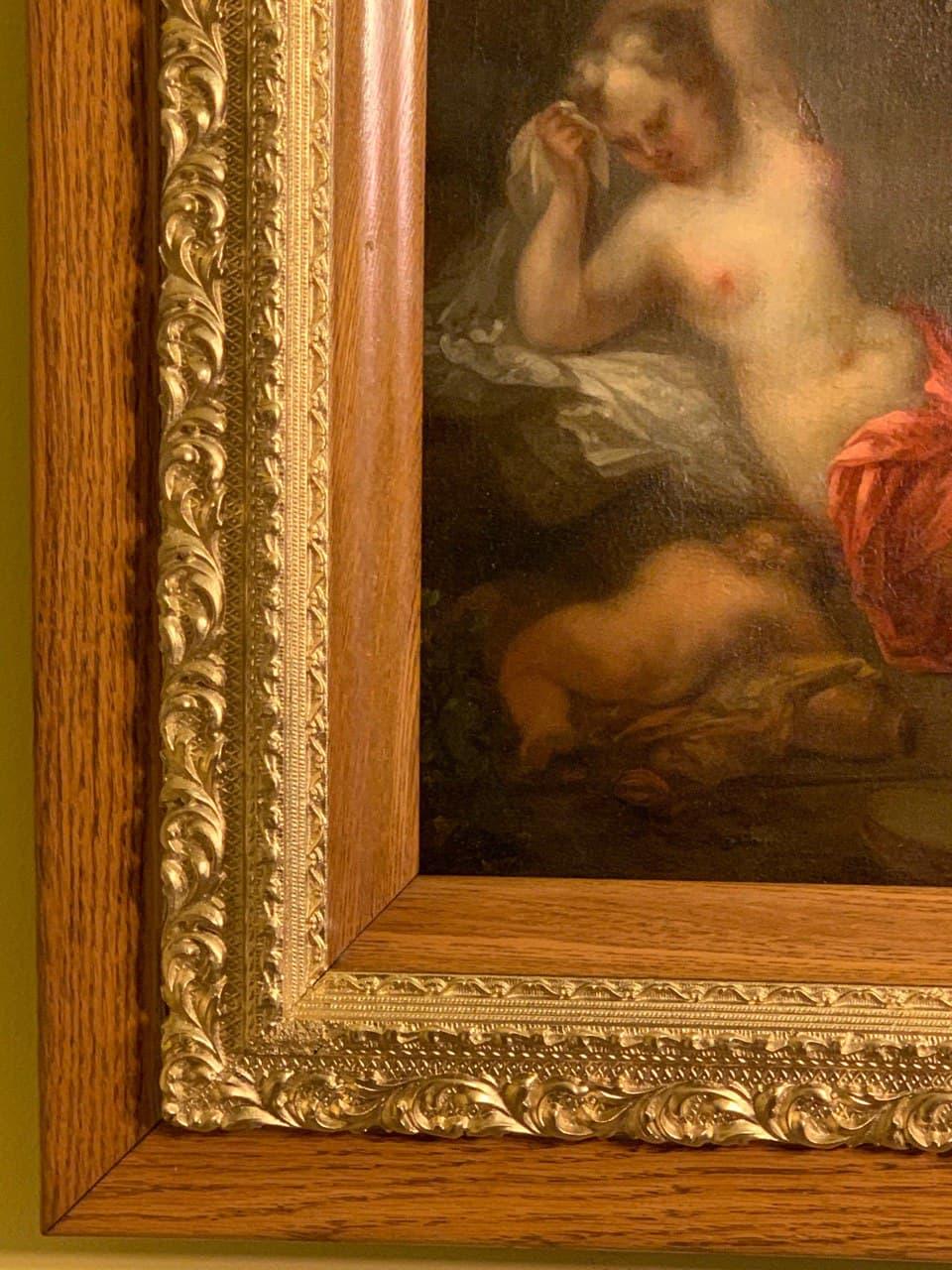 17th Century Antique Original Oil Painting on canvas Goddess And Cherub, Framed For Sale 9