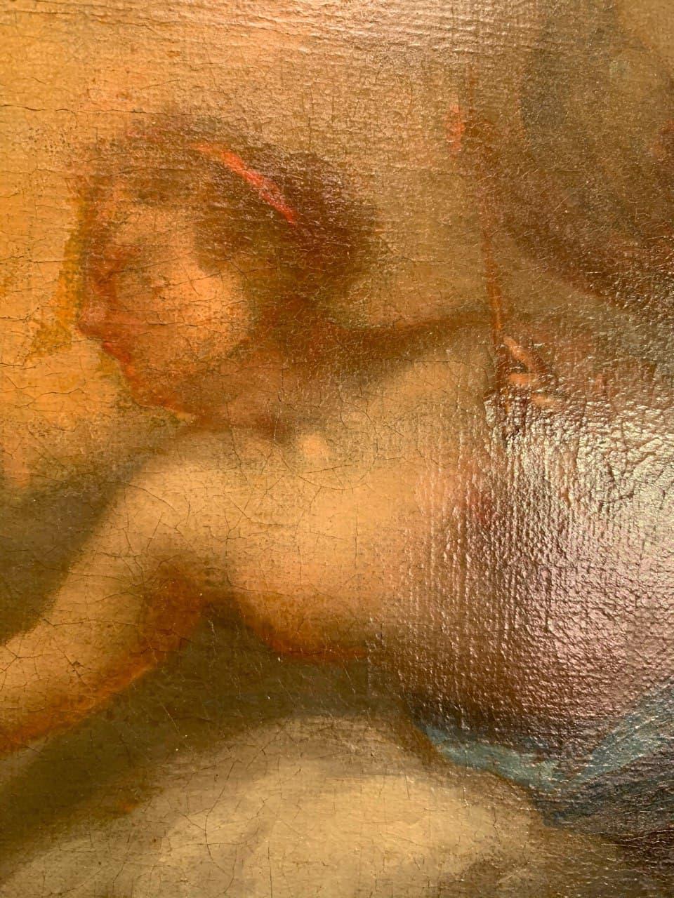 Antikes Original-Ölgemälde auf Leinwand, Göttin und Cherub, 17. Jahrhundert, gerahmt im Angebot 6