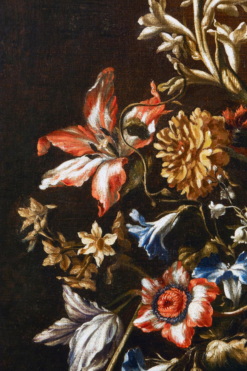 17th Century by Mario Nuzzi Still Life Flower Vase Oil on Canvas Blue Red Gold - Italian School Painting by Unknown