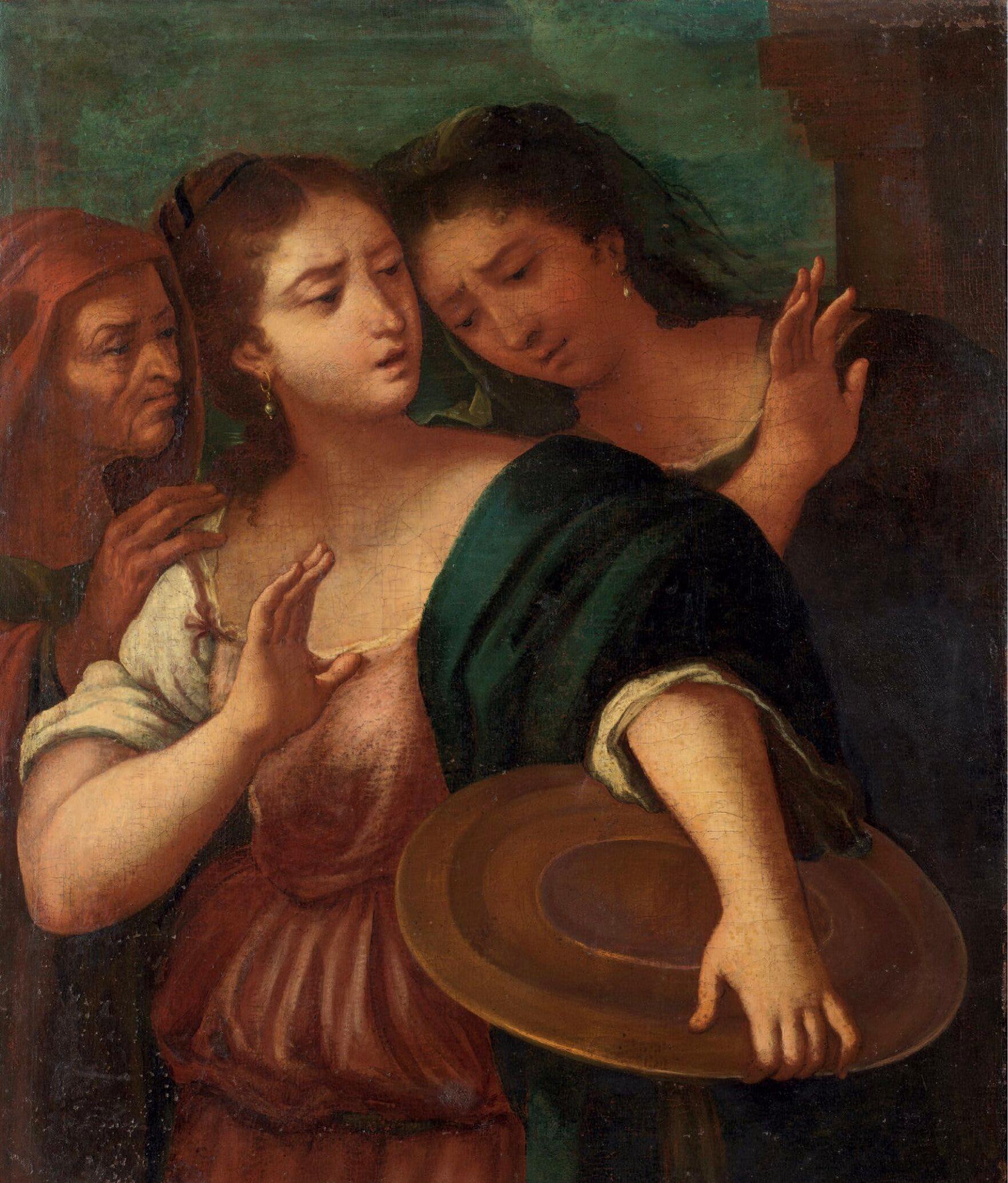 Unknown Figurative Painting - 17th Century Caravaggesque Italian School Judit with Two Servants Oil On Canvas