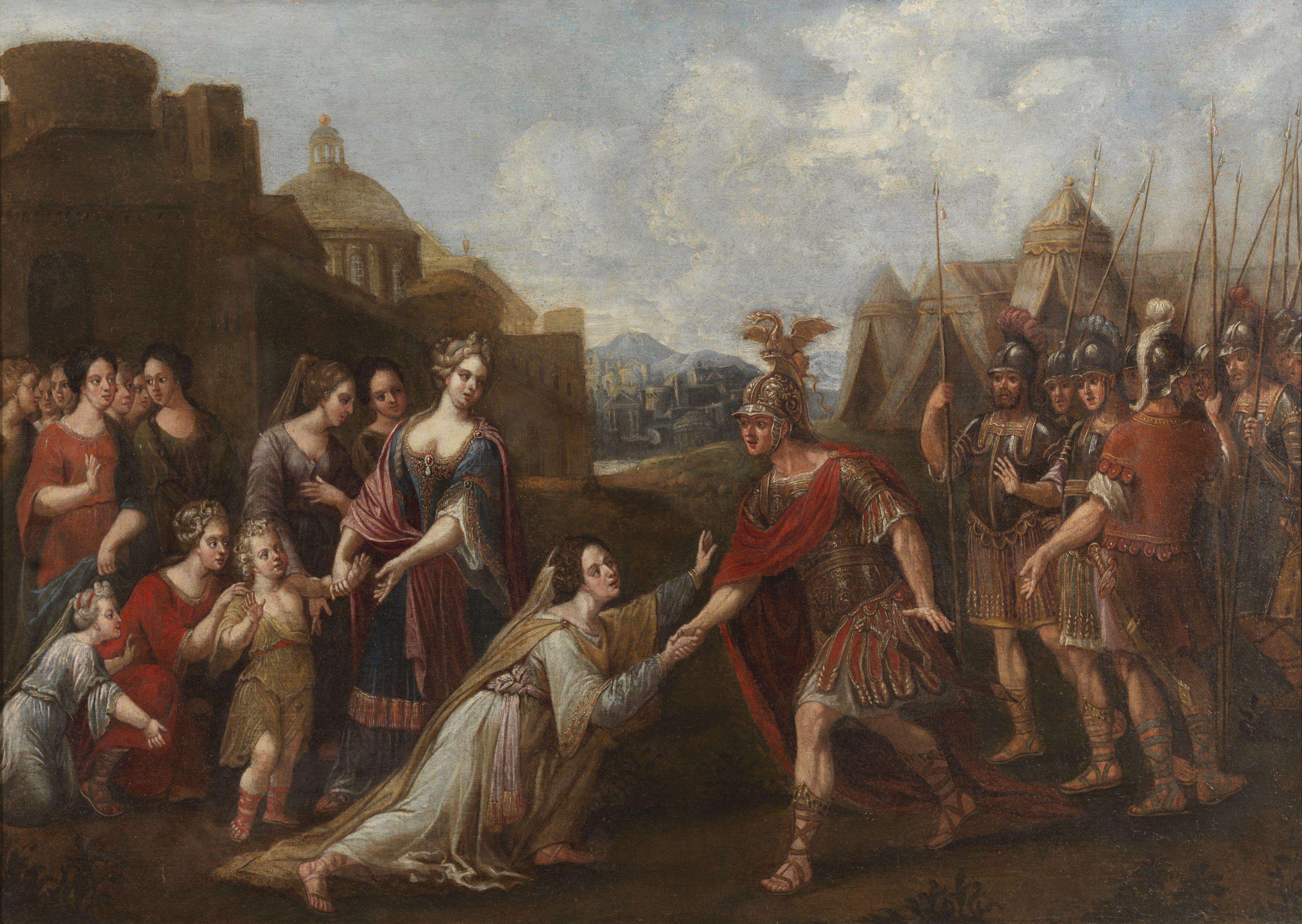 17. Jahrhundert Darius' Familie mit Alexander Magnus Römische Schule Öl auf Leinwand im Angebot 1