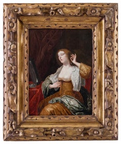 17th century Dutch figure painting - Woman jewels - Oil on panel Flemish