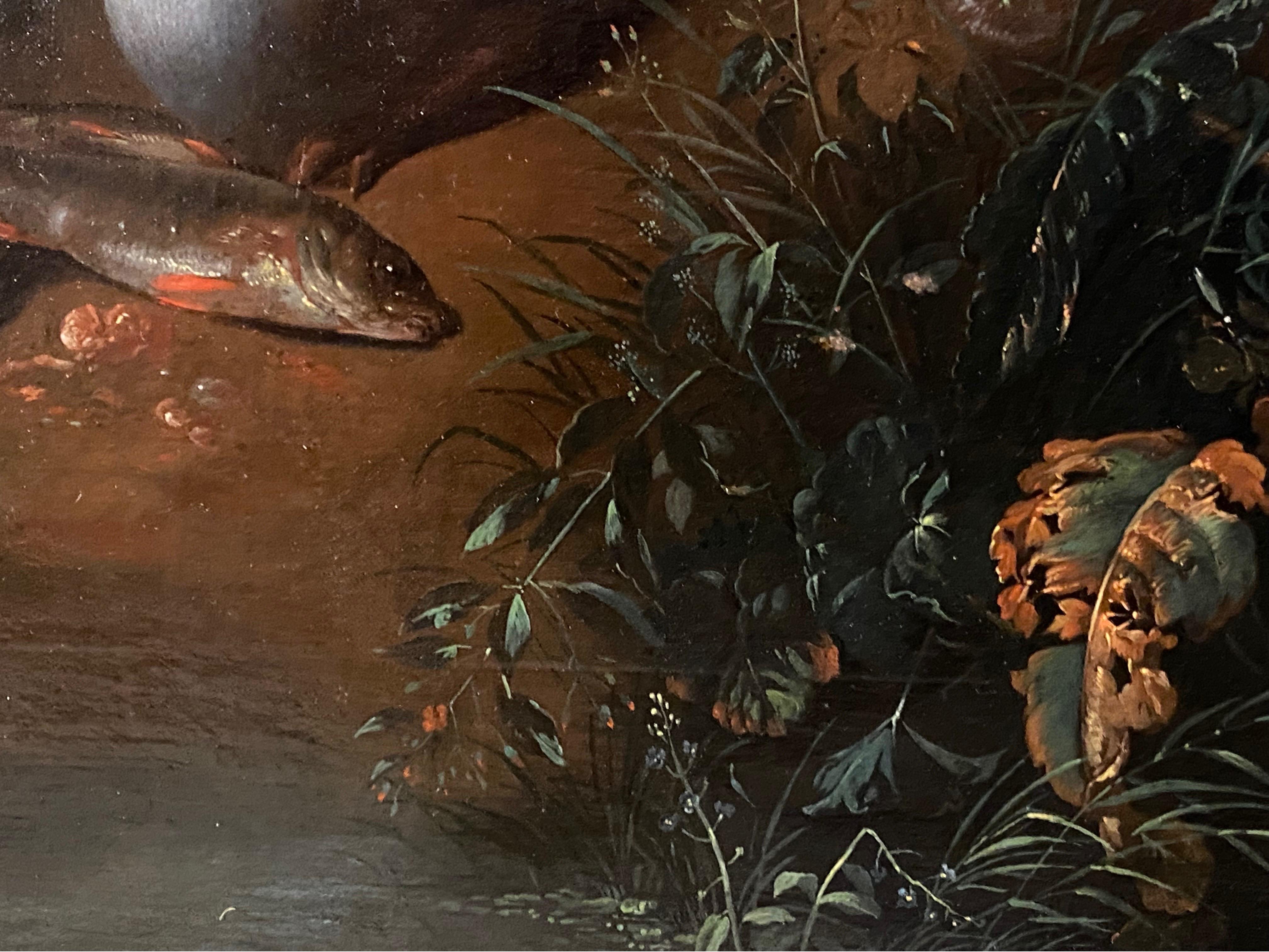 Niederländisches Gemälde eines Alten Meisters aus dem 17. Jahrhundert – Stillleben mit einem Eimer – Jagdfisch 5