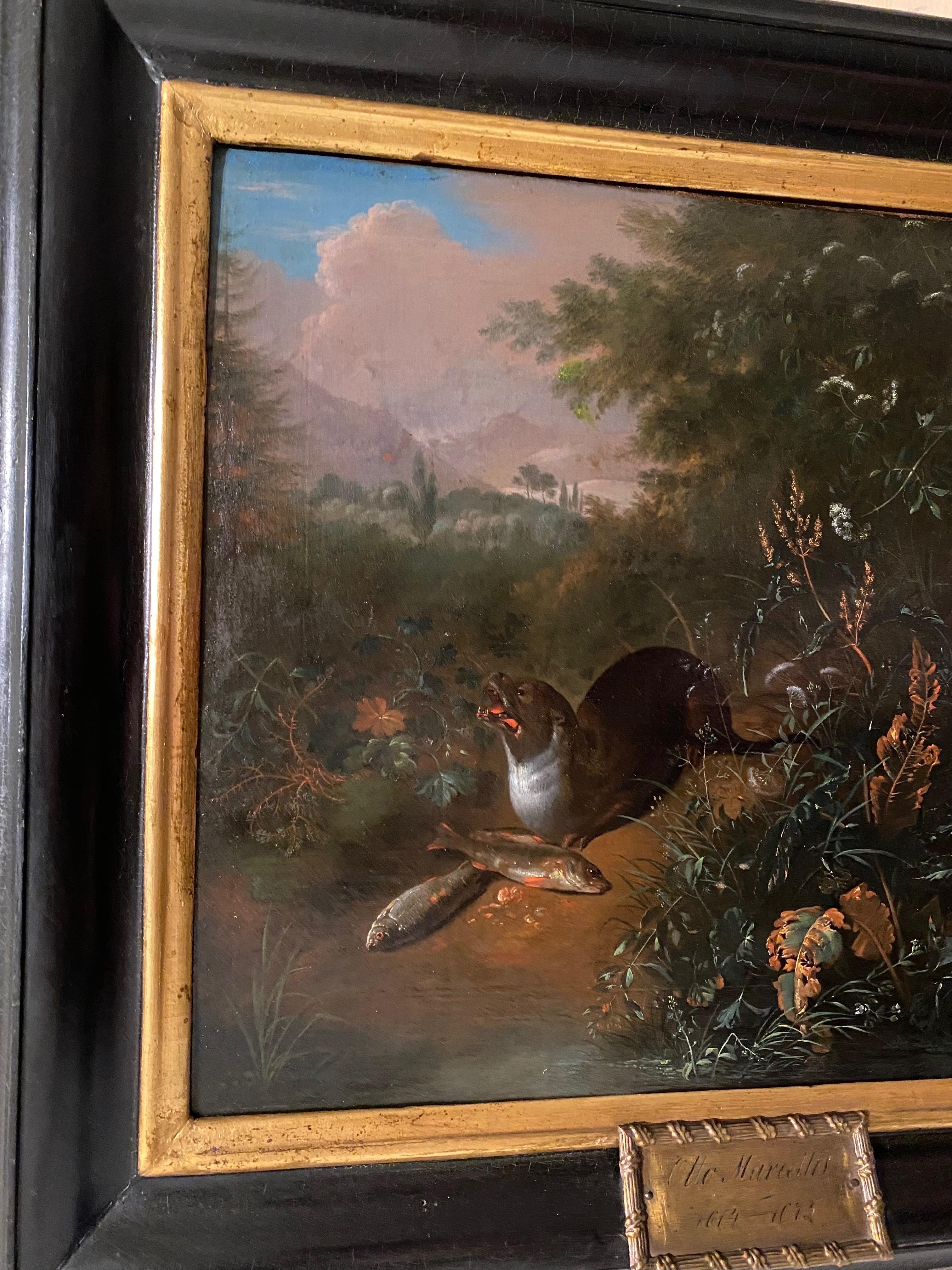 Niederländisches Gemälde eines Alten Meisters aus dem 17. Jahrhundert – Stillleben mit einem Eimer – Jagdfisch (Schwarz), Animal Painting, von Unknown