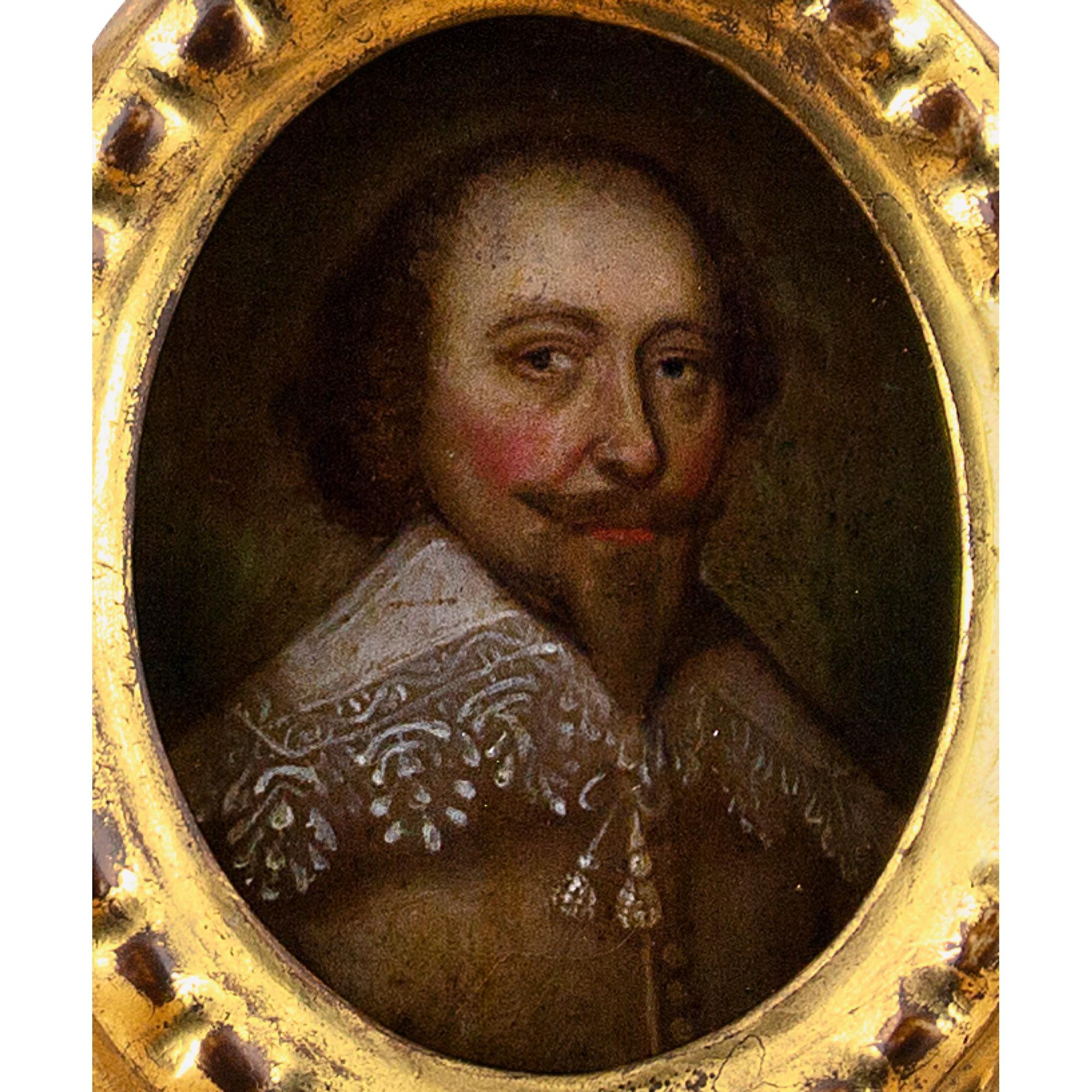 17th-Century English School, Portrait Miniature Of King Charles I, Oil On Copper - Painting by Unknown