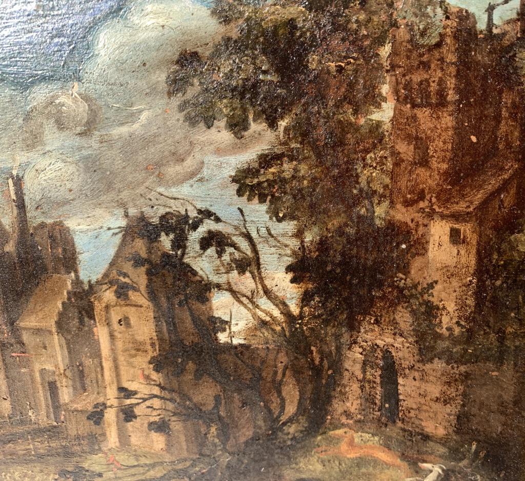 17th century Flemish landscape painting - Oil on copper Paul Brill Deer Hunting For Sale 5