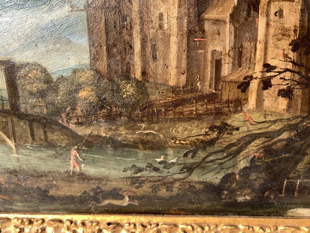 17th century Flemish landscape painting - Oil on copper Paul Brill Deer Hunting For Sale 8