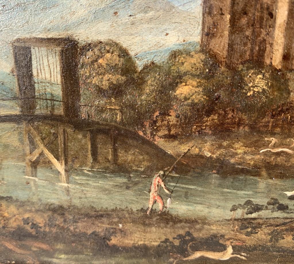 17th century Flemish landscape painting - Oil on copper Paul Brill Deer Hunting For Sale 9