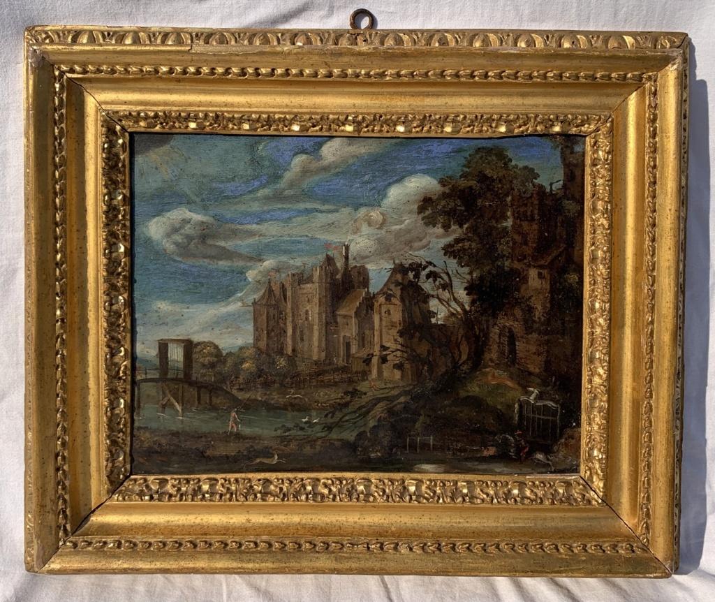 17th century Flemish landscape painting - Oil on copper Paul Brill Deer Hunting - Painting by Unknown