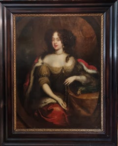 Peinture à l'huile sur toile du 17e siècle Portrait de la reine consort Catherine de Bragance
