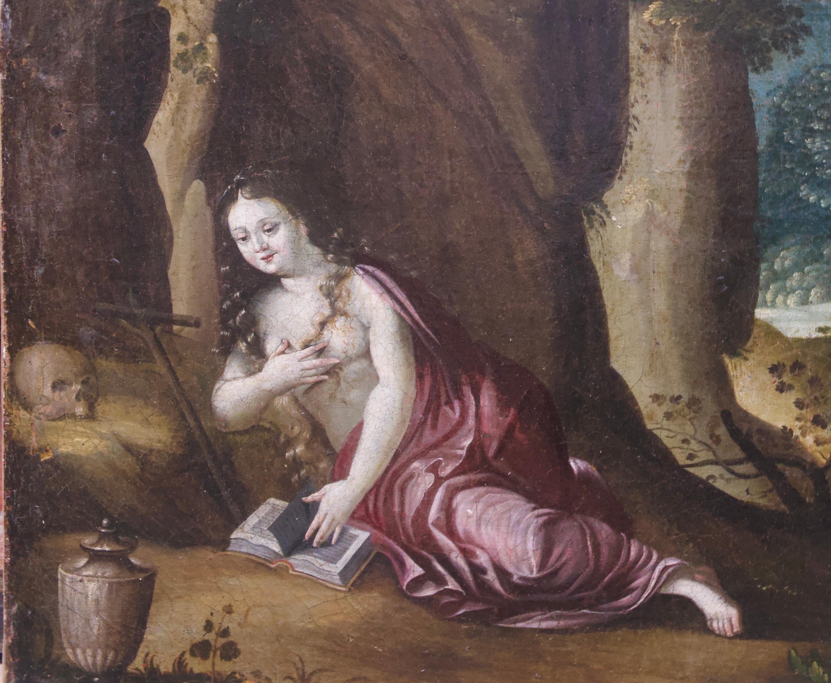 paysage boisé flamand du XVIIe siècle avec château et ville perchée. en vente 5